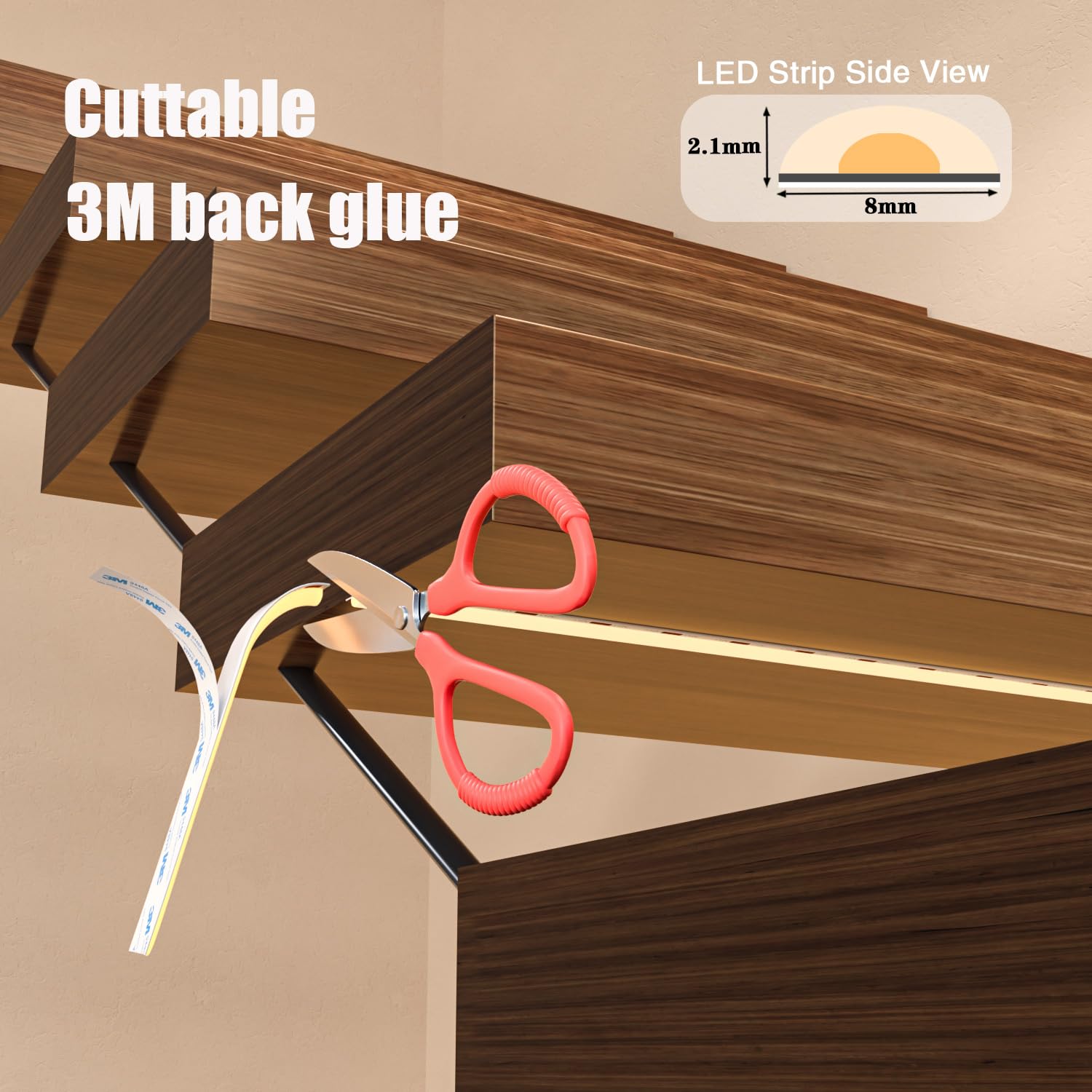Kit de iluminación LED para escaleras con sensor de movimiento, luz LED recortable, 101,6 cm de largo, blanco cálido 3000 K, 12 escaleras