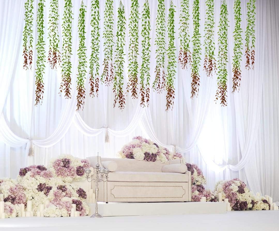 Artificial Hanging Vine, 10 Pcs Weeping Willow Plastic Plants Greenery Leaves Faux Ivy Garland Fake Plant UV Resistant Indoor Outdoor Garden Door Wall Baskets Wedding Party Table Decoration Green Red - Image 2