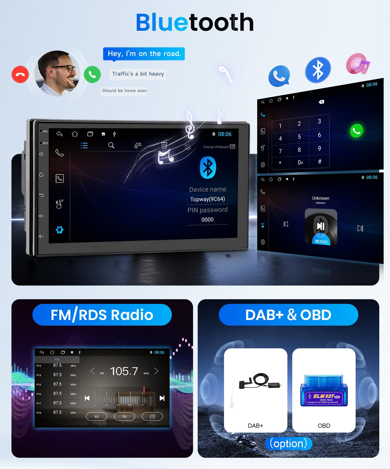 Rioody Estéreo de coche inalábrico CarPlay Android Auto, con pantalla