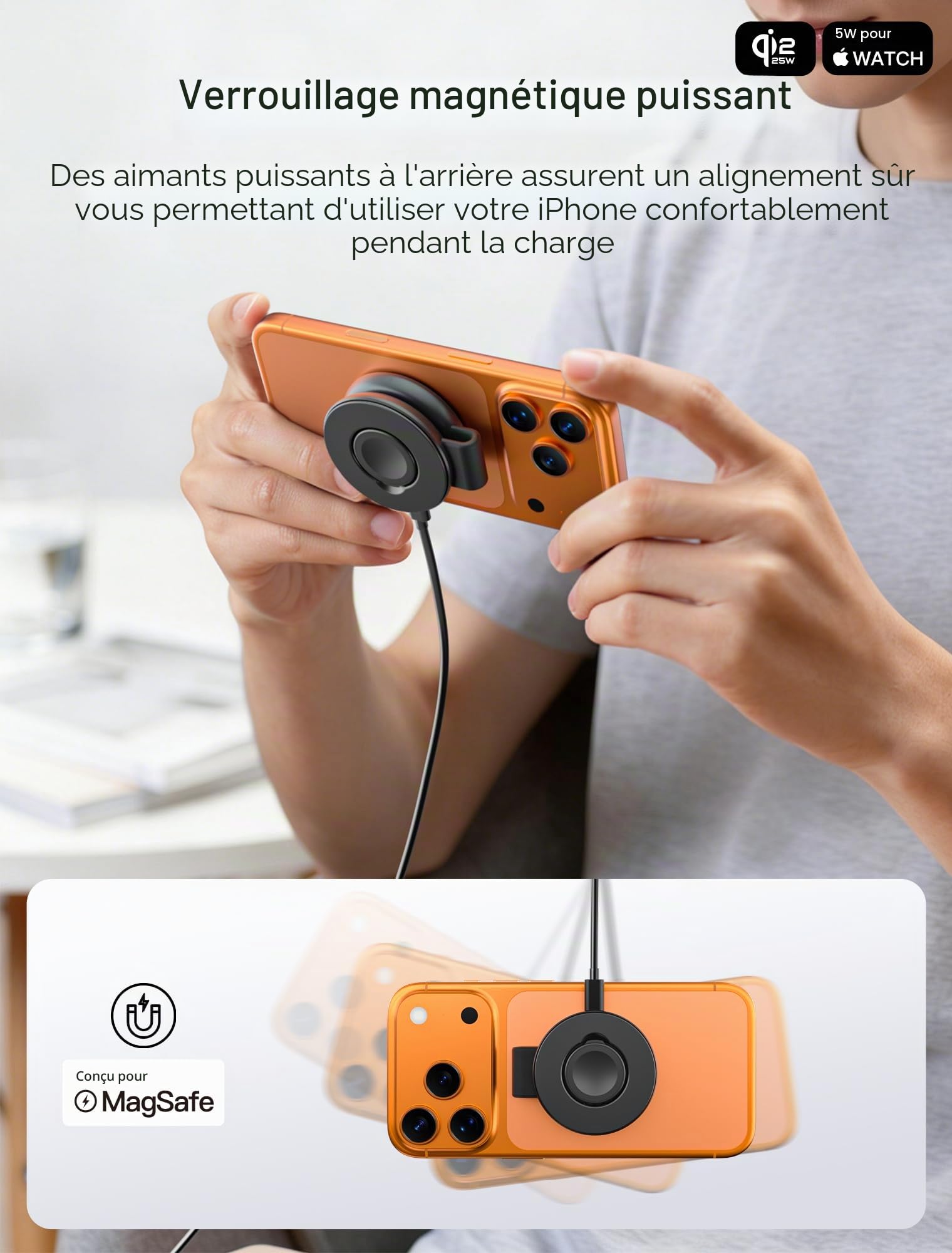 Station de Charge magnétique sans Fil 2 en 1, Chargeur Rapide Qi2 25 W, Pliable, Compatible avec Mag-Safe pour iPhone 17e/17/16/15/14/13/12/Air, Apple Watch Ultra/Series 1–11, AirPods 4/3/2/Pro