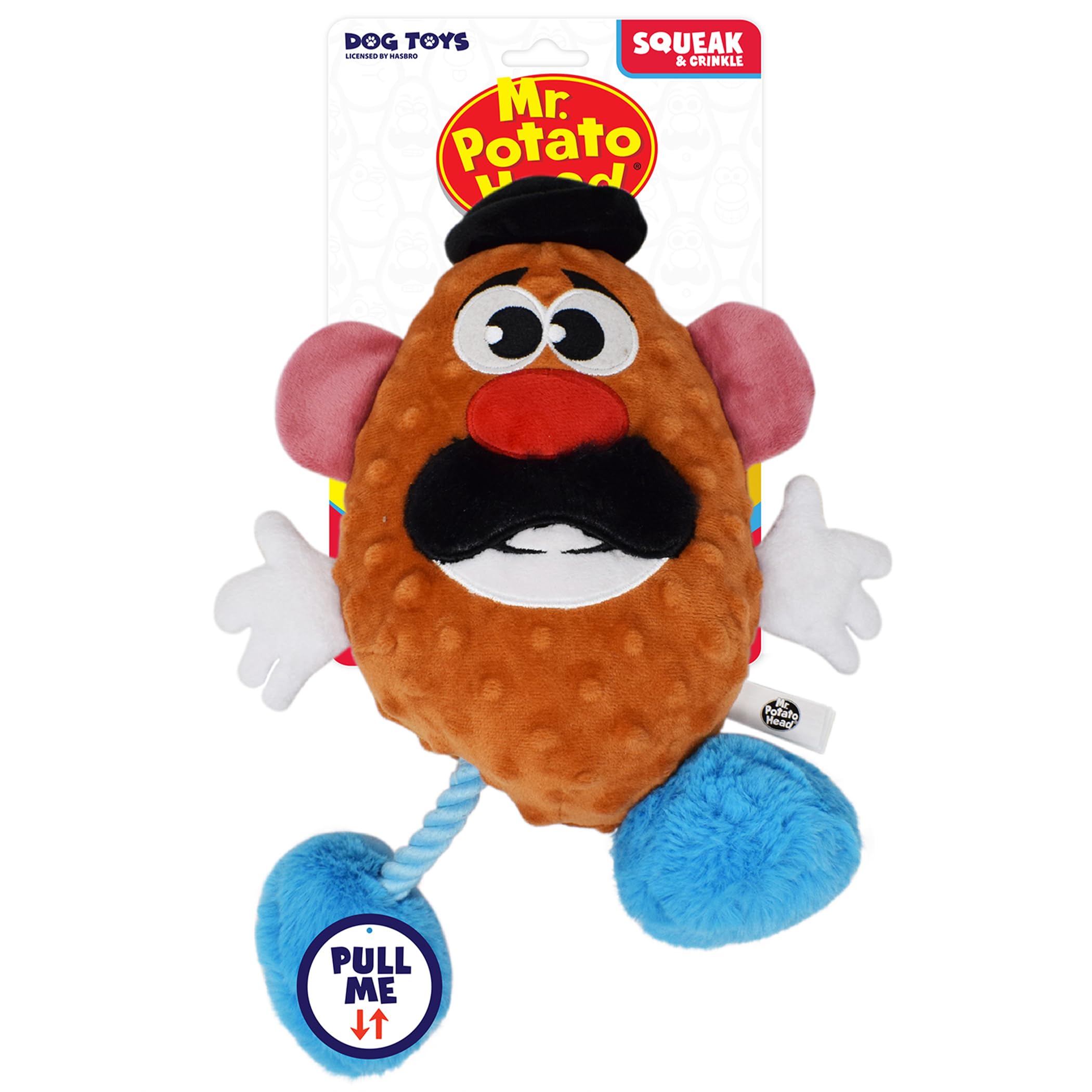 Hasbro Mr. Potato Head Plush Dog Toy, 11-Inch Squeaker and Crinkle Toy for Dogs