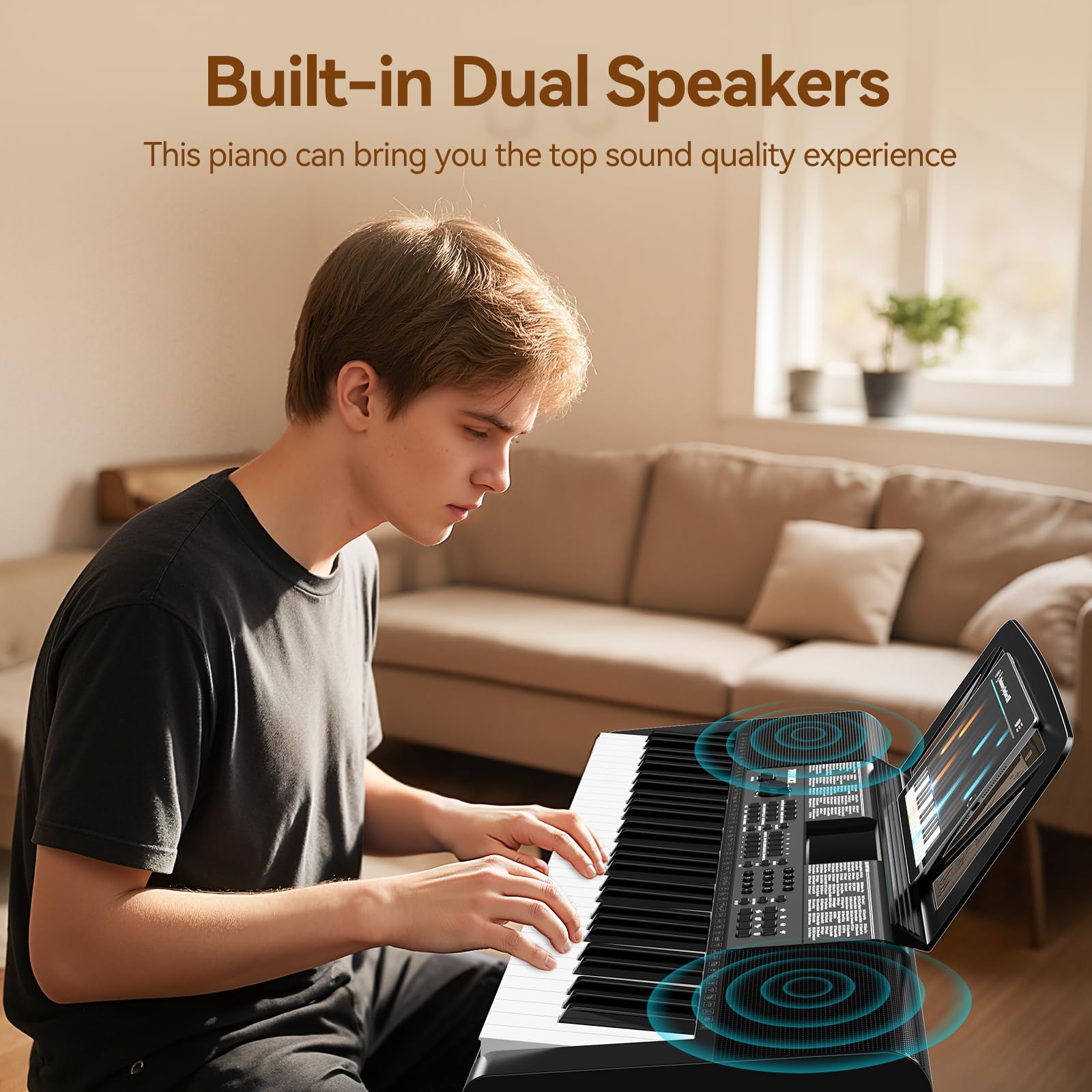 Piano Numérique TERENCE 61 Touches - 255 Sons/rythmes, Double Clavier, Double Haut-parleurs, Portable Sur Batterie - 4