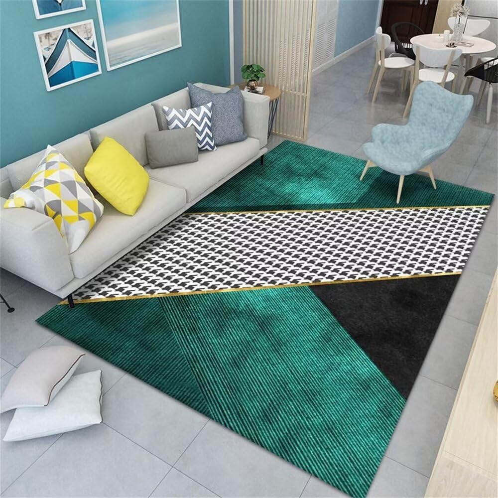 Tapis de maison vert géométrique 170x240cm aux finitions soignées