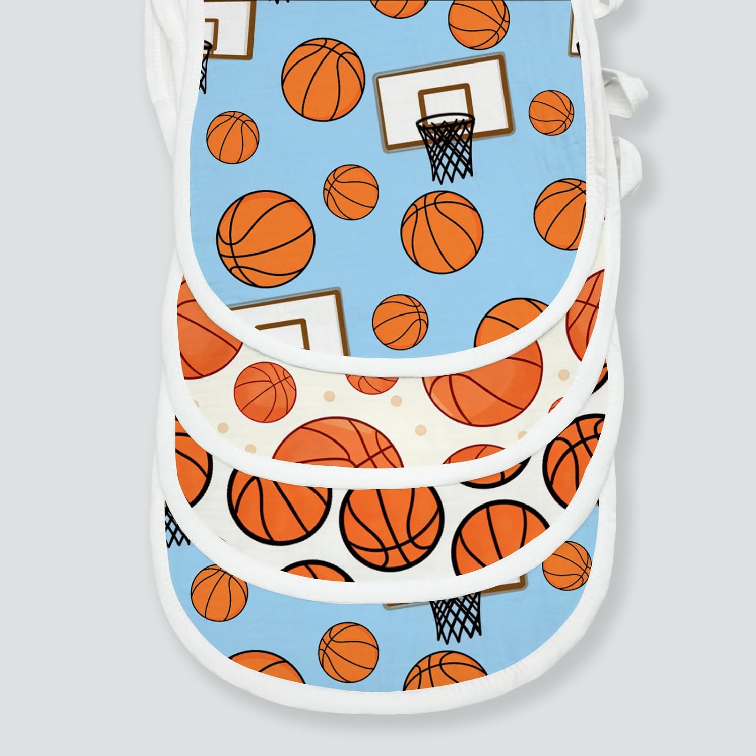 6 Pack Basketball Theme Baby Burp Cloths for Boys Girls, Cotton Contoured Burp Rags with Basketball Sports Theme Pattern,Baby Burping Cloths for Newborns Gifts Extra Soft and Absorbent
