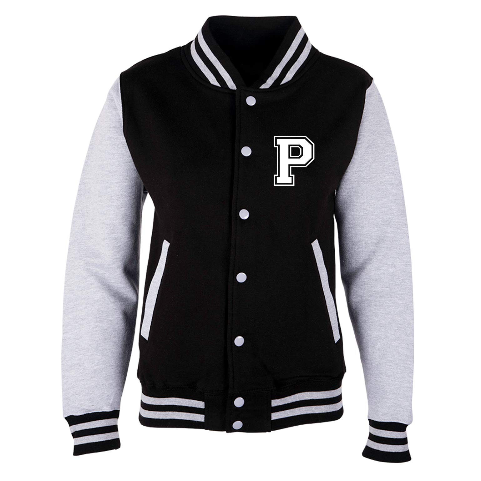 Personalisierte Kinder College Jacke | Jungen & Mädchen Baseball Jacke | Schwarz | XS