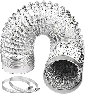 Omont Dryer Vent Hose 4 Inch 5FT Flexible Dryer Ducting Tube Air Duct Aluminum Insulated Flex Hose Kit Indoor Outdoor