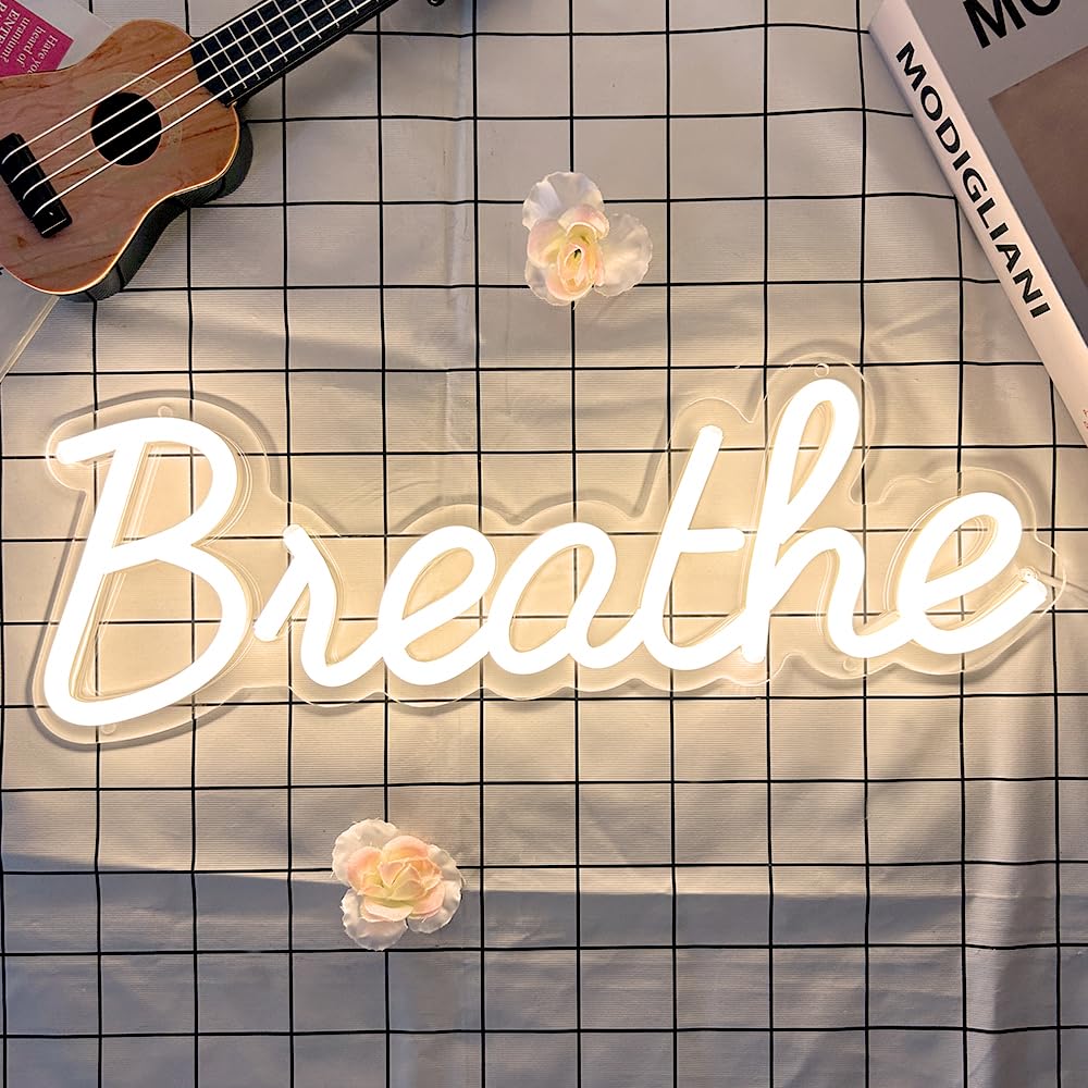 DIVATLA Breathe Neon Sign for Wall Art, USB Powered, Hanging Neon Sign for Yoga Studio Wall, Home, Bedroom, Reading Room Decoration by , Size 17x6 inches, Warm White