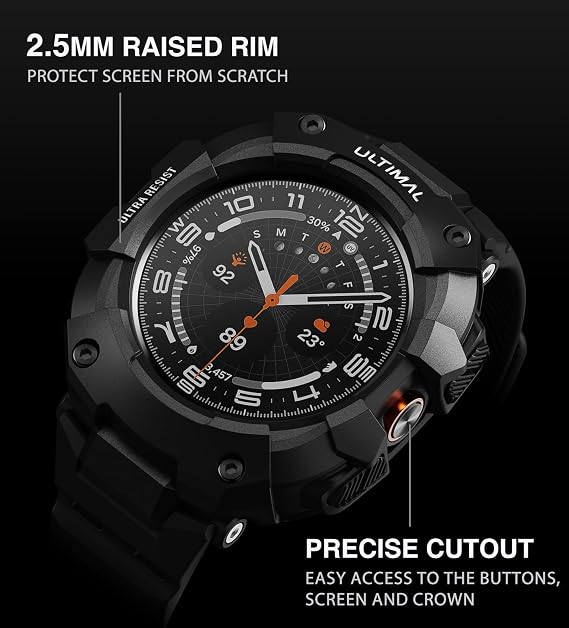 ULTIMAL Compatible with Samsung Galaxy Watch Ultra 2/1 47mm (2026/2025/2024), Rugged Military Grade Protective Bumper Cover, Adjustable Case with Band (Black)