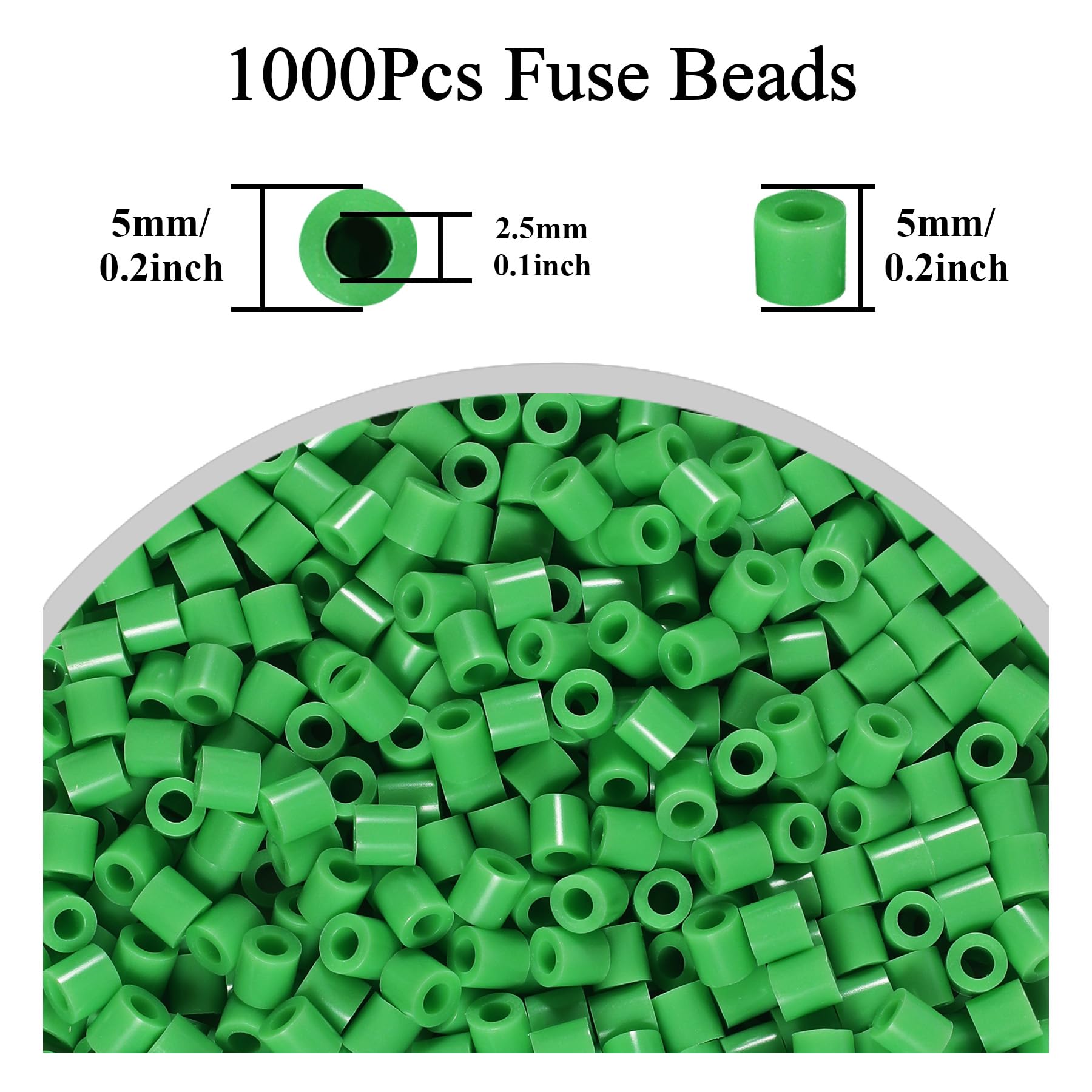 1000Pcs Loose Fuse Beads 5mm Bulk Refill Kit Fast Easy to Use Stress Relief Pixel Art Melting Beads for DIY Decor Crafts Creative Handmade Projects 3D Craft (Green 2) - Image 2