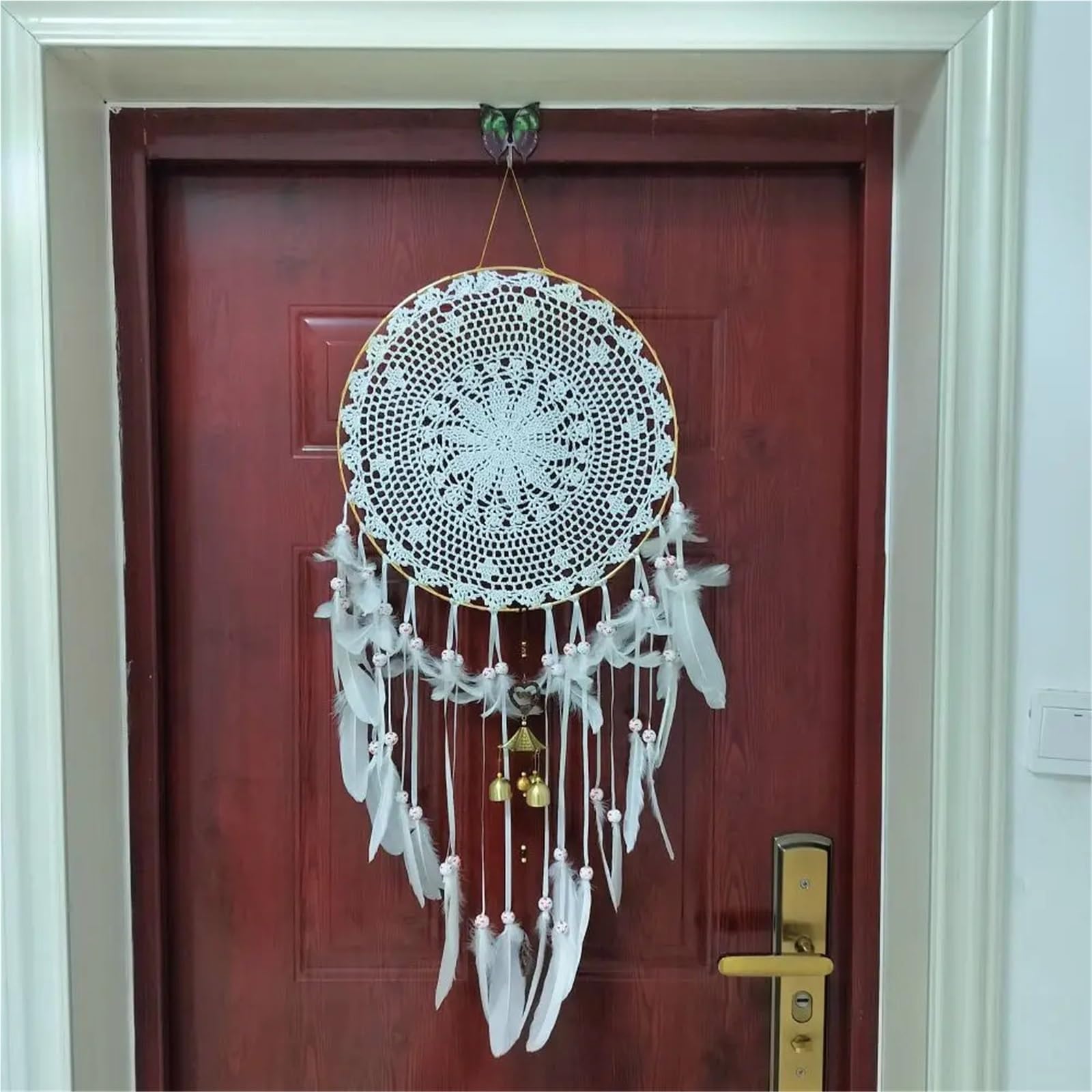 Atrapasueños de Plumas Colgantes Bronce, Campanas Viento Grandes Hechas a Mano, atrapasueños con Cuentas Madera, decoración for Las Paredes del salón Dormitorio para El Dormitorio