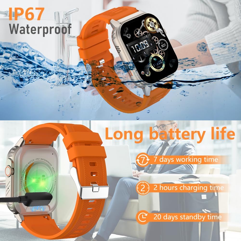Smart Watch per uomo e donna (quadrante/rispondere alle chiamate), tracker di attività con cardiofrequenzimetro/monitoraggio del sonno, 100 modalità sportive/impermeabile IP68, touchscreen HD da 2