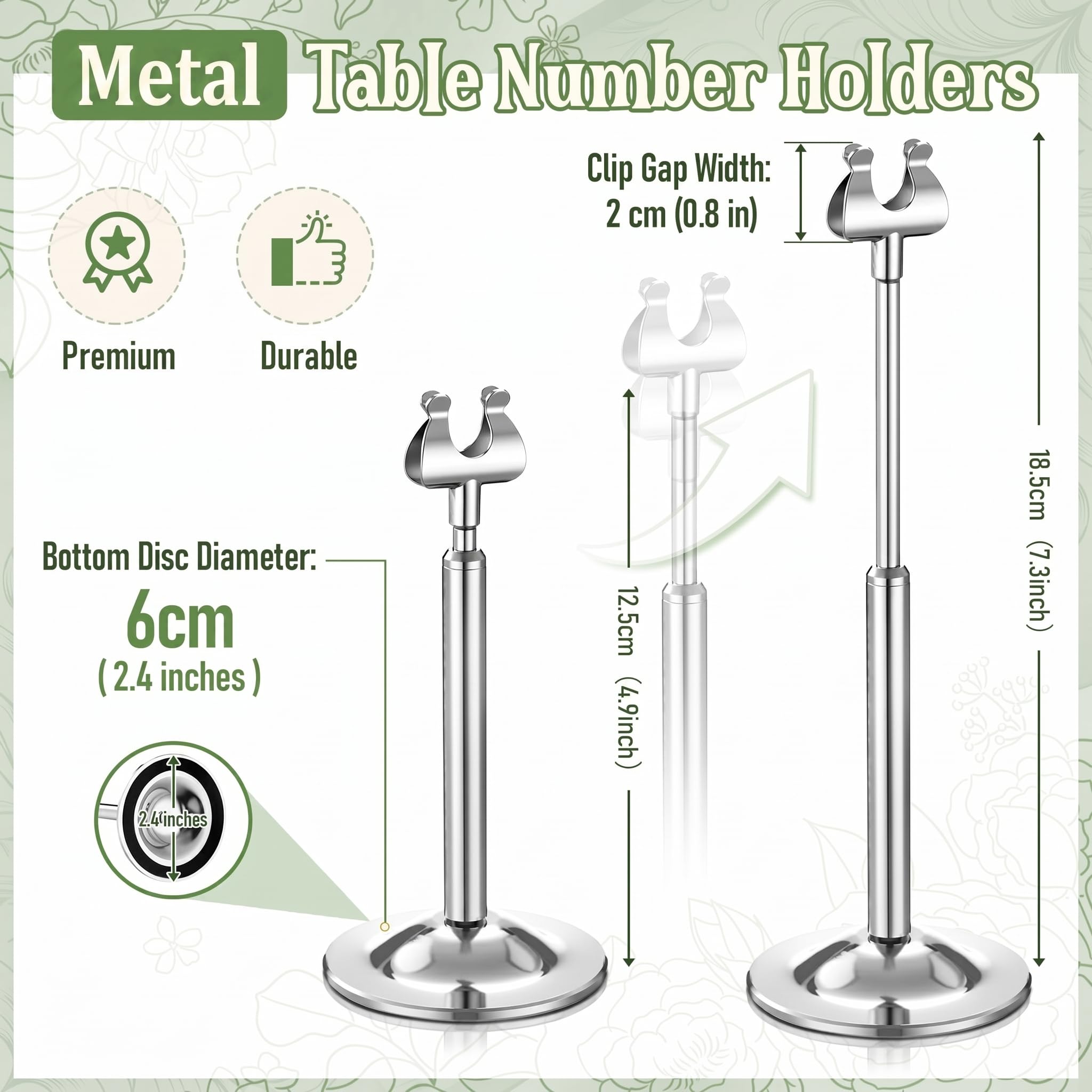 Kathfly Tischnummernhalter, verstellbar, Metall, Harfenclip, Tischschilder, abnehmbarer Kartenhalter für Hochzeiten, Geburtstage, Restaurants, Tischdekoration (12,4 - 18,9 cm)