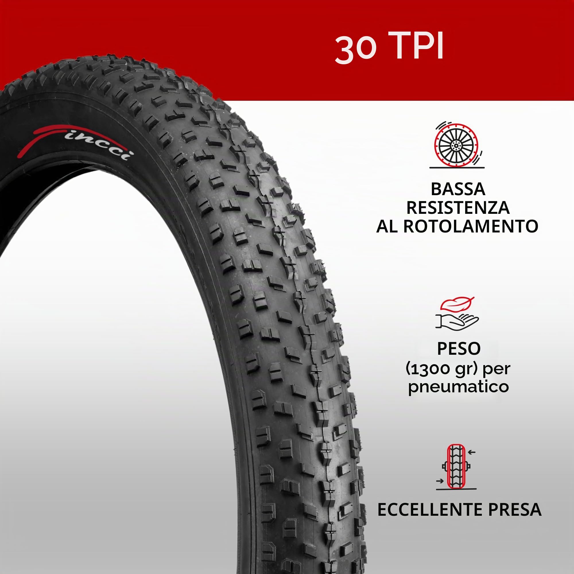 Fincci Copertone Fat Bike MTB 26 x 4.0 Policci - Pieghevole Fat Gomma - 100-559 Pneumatico per Montagna, Neve, Sabbia strade - Confezione da 1