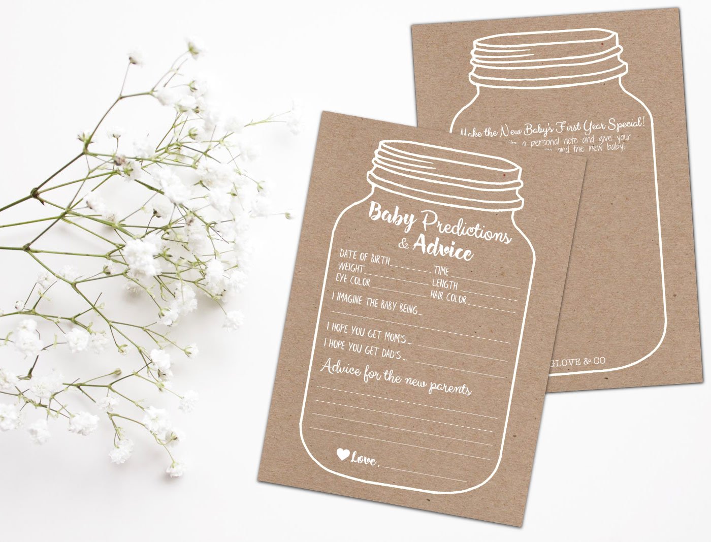 50 Mason Jar Baby Shower Prediction and Advice Cards Rustic Baby