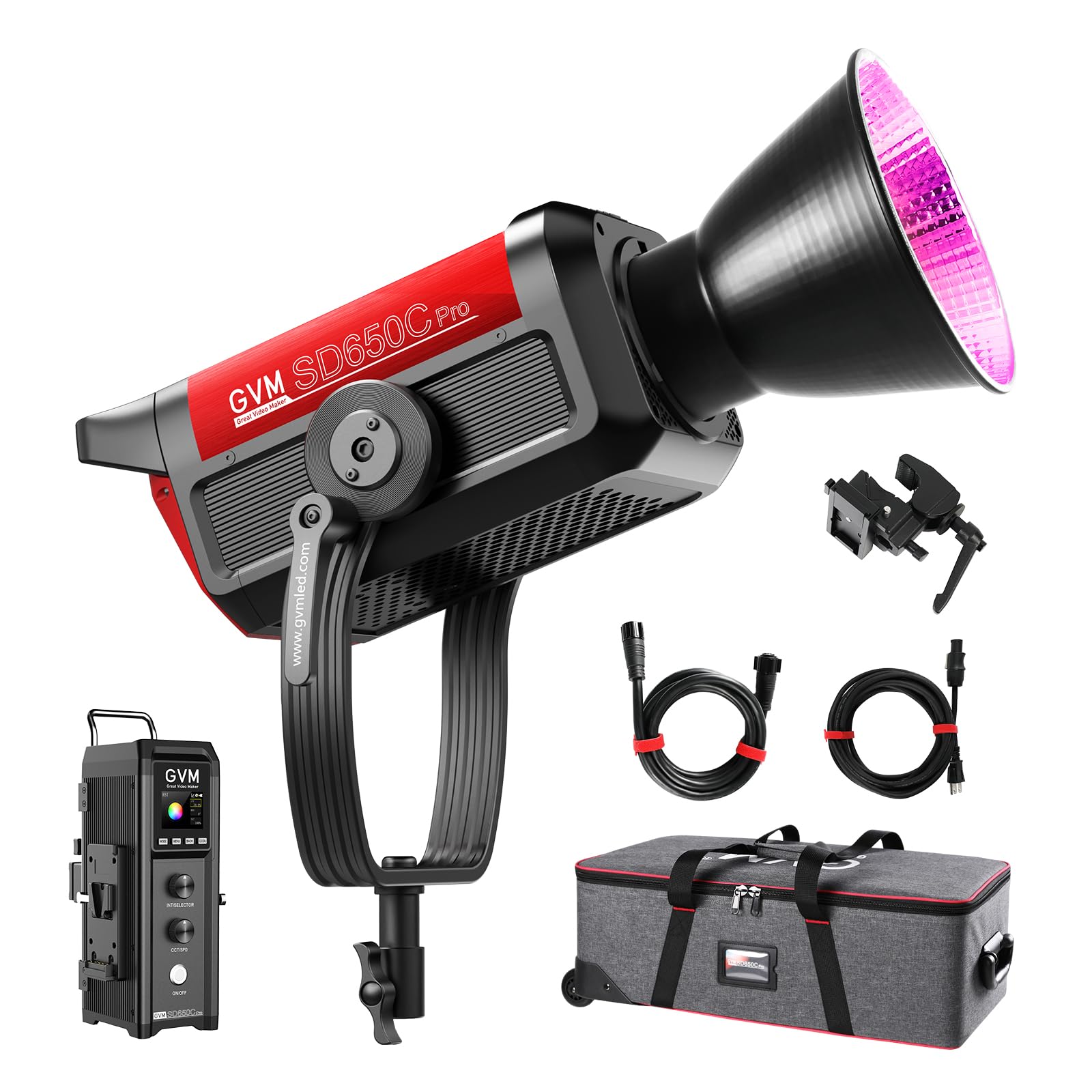 GVM 650W LED Videoleucht mit 2000K-10000K CRI 97+ 95530lux/1m Bowens Mount 16 Lichteffekte APP DMX RF Steuerung AC Akku Betrieb für Studio Video YouTube Streaming Fotografie und Kamerabelleuchtung