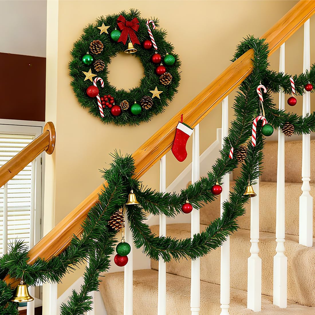 Tannengirlande 10m, Weihnachtsgirlande Tannengrün, Tannengirlande Künstlich, Grün Girlande Weihnachten für Außen Innen Outdoor Treppe Weihnachtsdeko :
