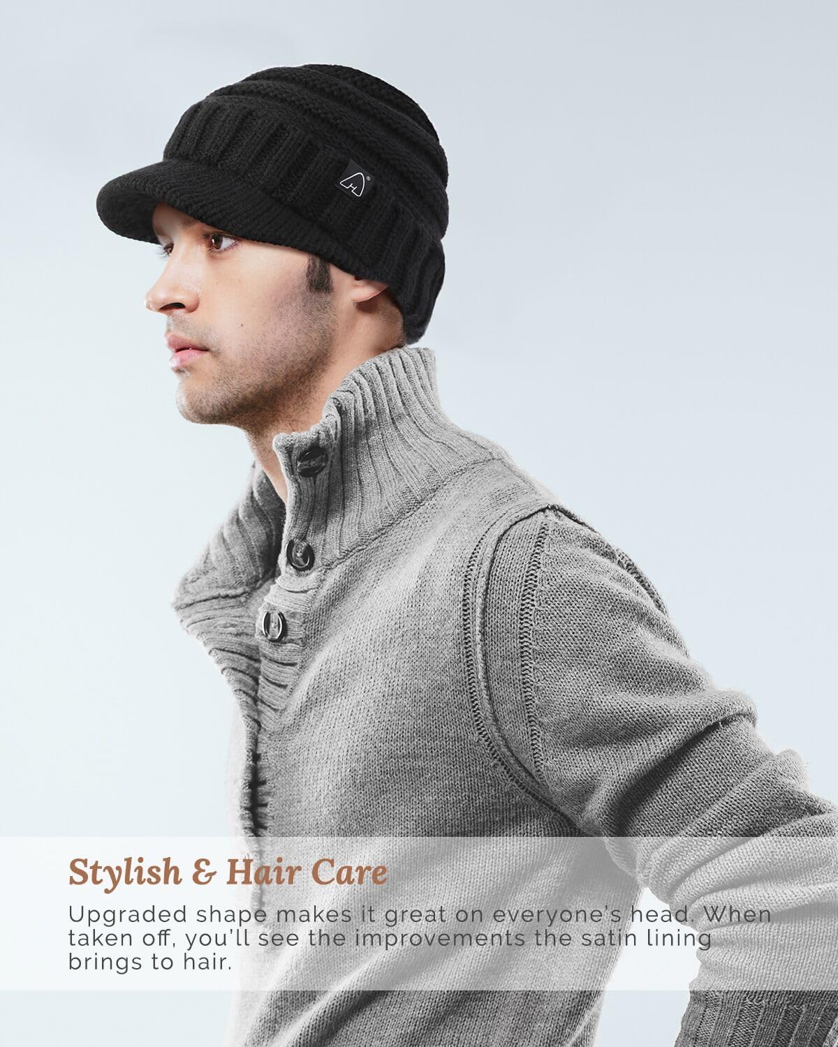 Hat Hut Beanie Hats for Women Men Satin Lined Winter Hats for Women Slouchy Beanies Satin Lined Beanie with Brim Visor - Image 6