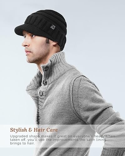 Miniatura 6 de Hat Hut Gorros de invierno para mujeres y hombres, con forro de satén, gorro de invierno para mujer, gorro con visera de ala