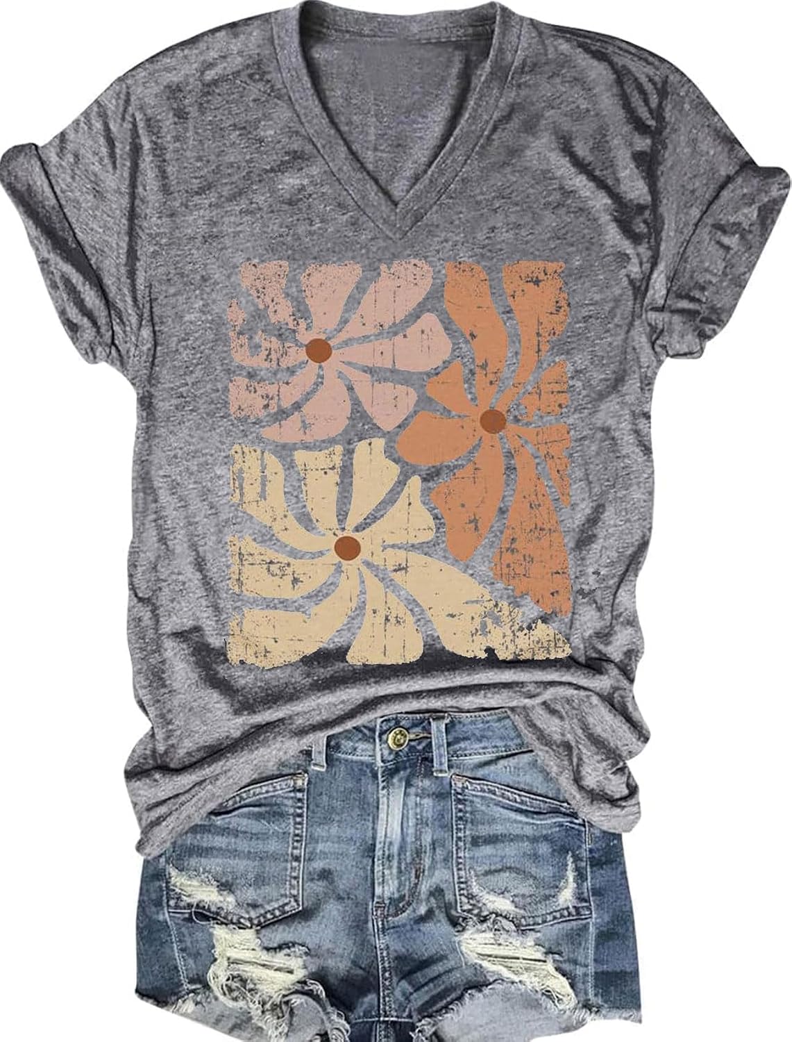 Women's T-Shirts V-Neck Dragonfly Tee Cute Summer Graphic Shirts Vintage Boho Flowers Short Sleeve T Shirt thumbnail