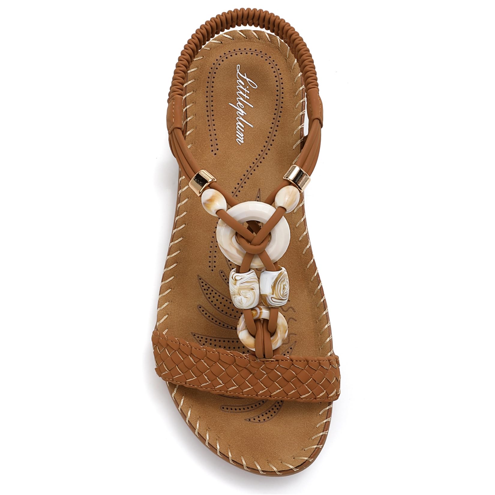 Littleplum Women Sandals Arch Support Handmade Bohemian Braided Flat Sandals Comfort Walking Beach Ankle Elastic Summer Shoes