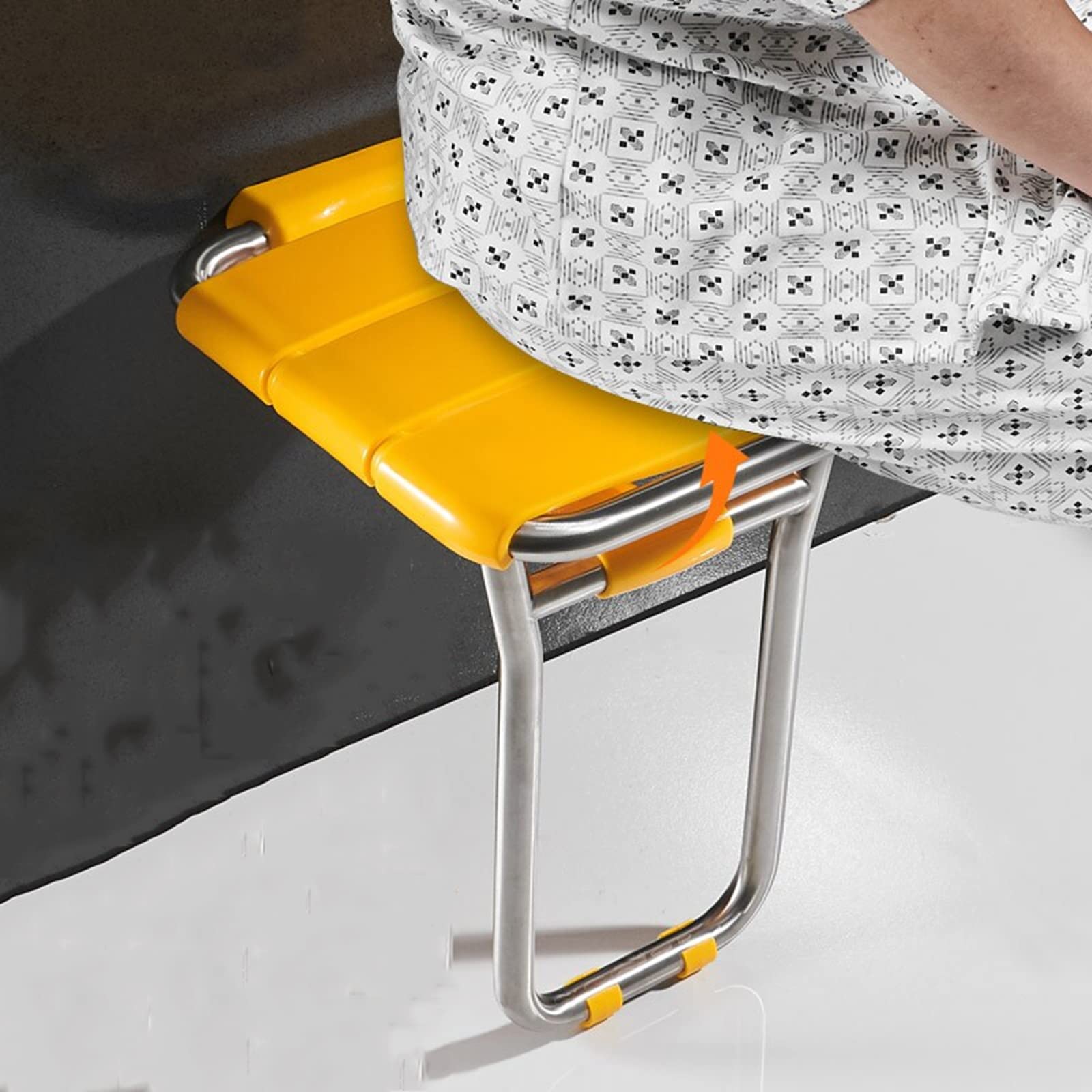 Taburete Ducha Antideslizante Plegable, Asiento de Ducha Abatible, Acero Inoxidable Sillas para Ducha Personas Mayores, Minusvalidos, Asiento Ducha Plegable Pared, Taburete de Baño Imp(Color:Yellow 1)
