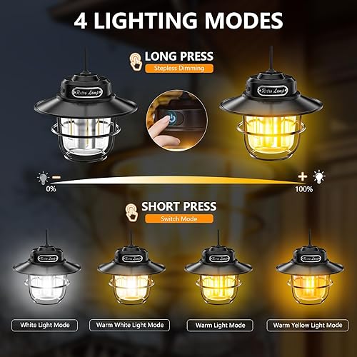 Miniatura 6 de Linterna de campamento, luz portátil para camping, linternas recargables 4 modos de luz (1300-6500 K), brillo ajustable, linterna LED impermeable