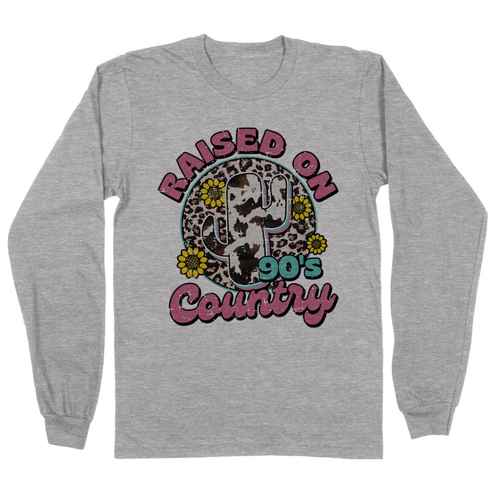 TeesAndTankYou 90s Country Long Sleeve Shirt Unisex Medium Grey