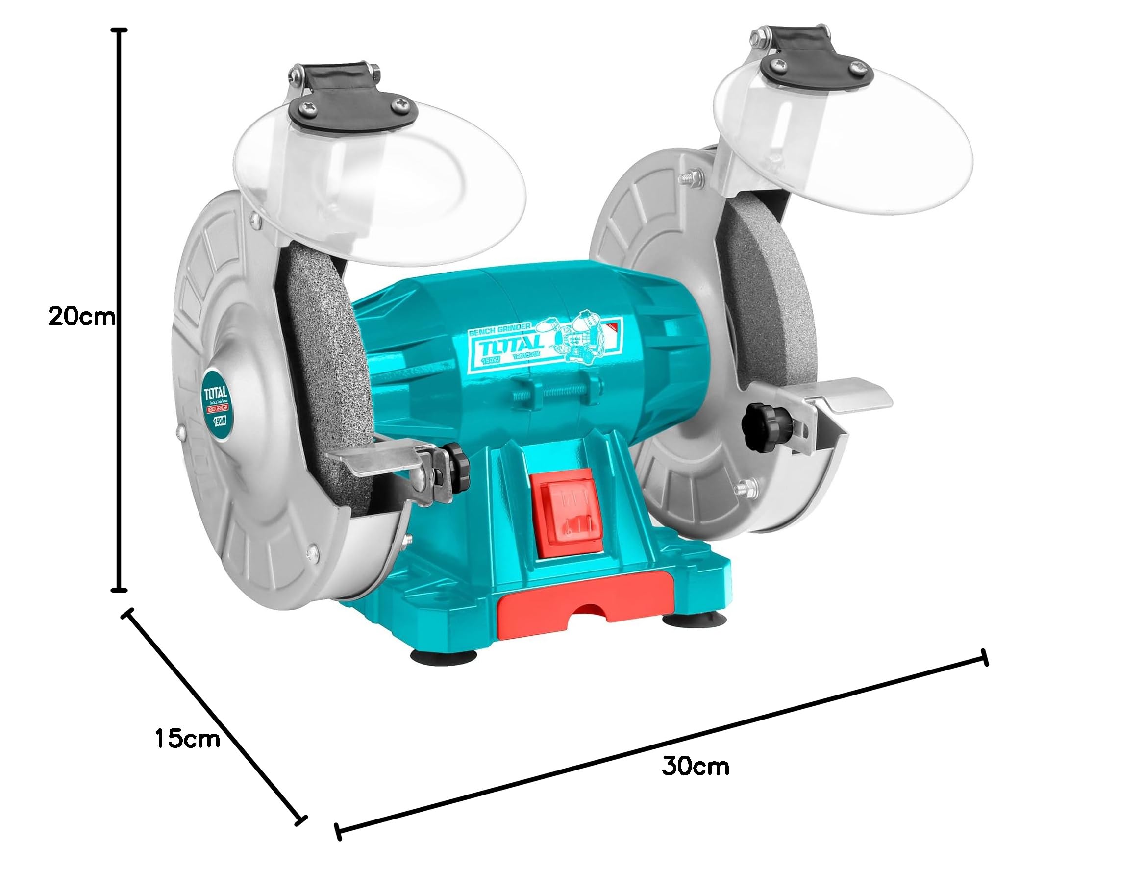 TOTAL Amoladora de Banco con Doble Muela - 150 mm - 150 W - 2950 RPM - Incluye Gafas protectoras y Maletín