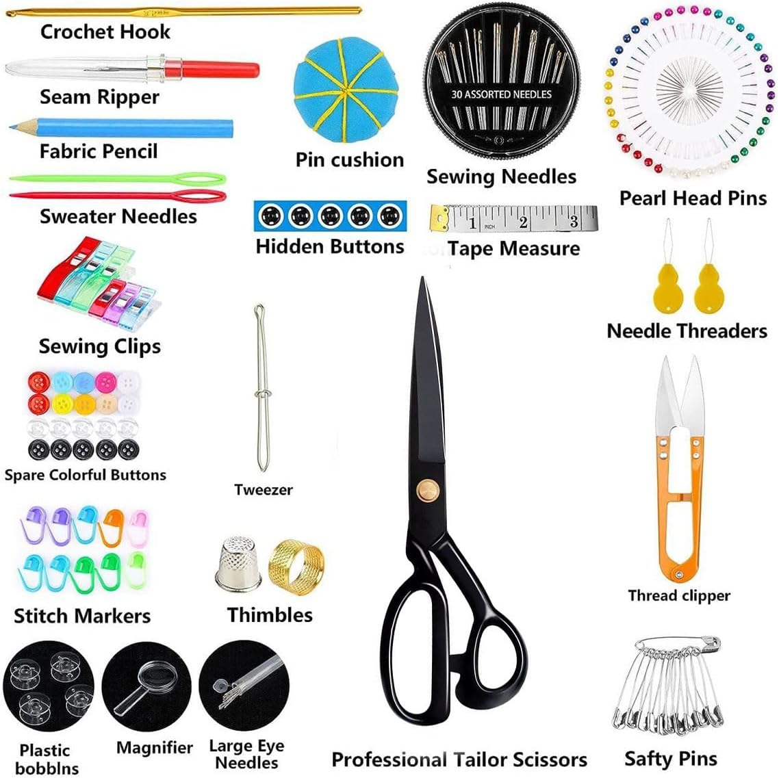 Sewing Kit for Adults,Needle and Thread Kit for Sewing,Professional Sewing Supplies Accessories with Tailor Scissors,Yarn Snips and More for Basic Home Hand Sewing Repair Kits (251, Black A)
