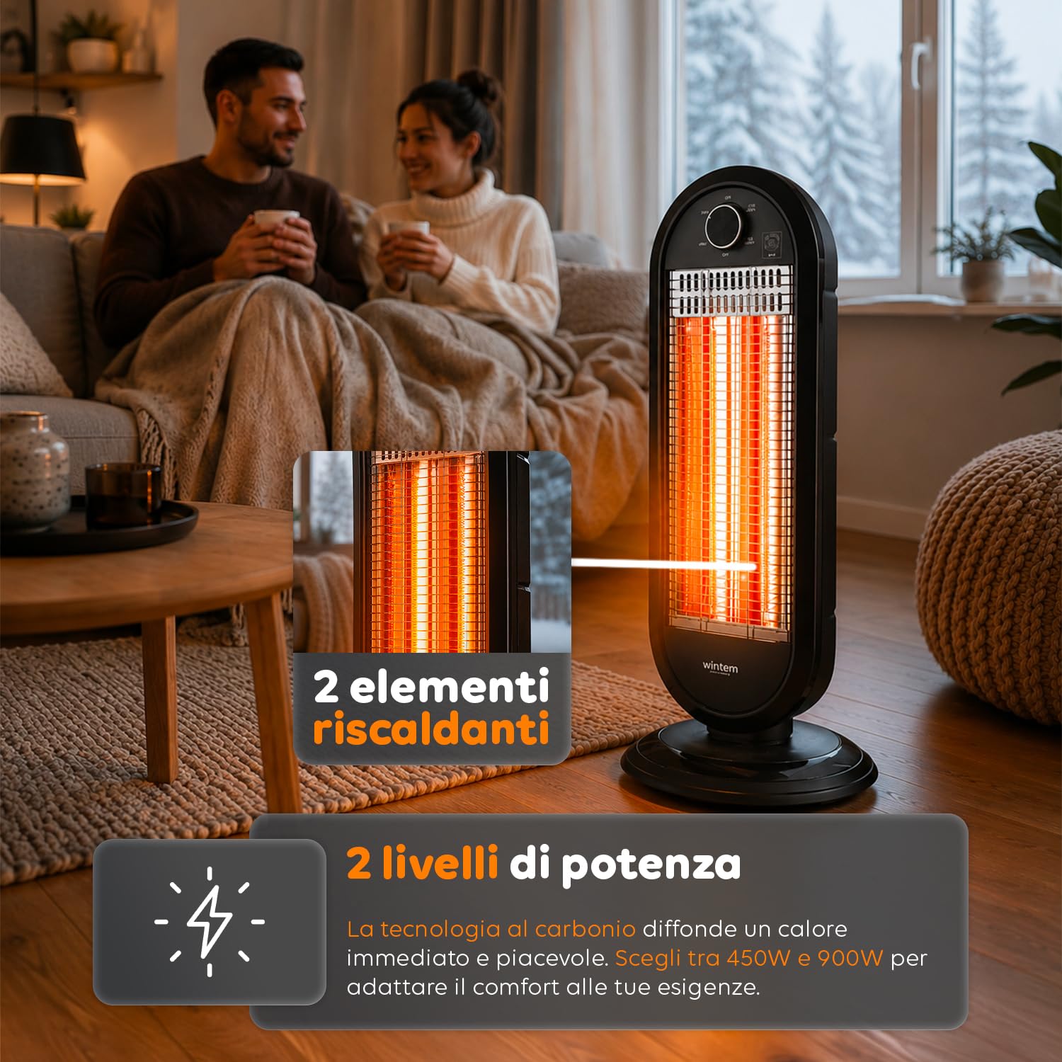 Avilia – Stufetta Elettrica con Oscillazione Automatica, Doppia Potenza 450-900W e Sistema di Sicurezza Anti-Ribaltamento per un Calore Uniforme e Naturale in Casa e Ufficio