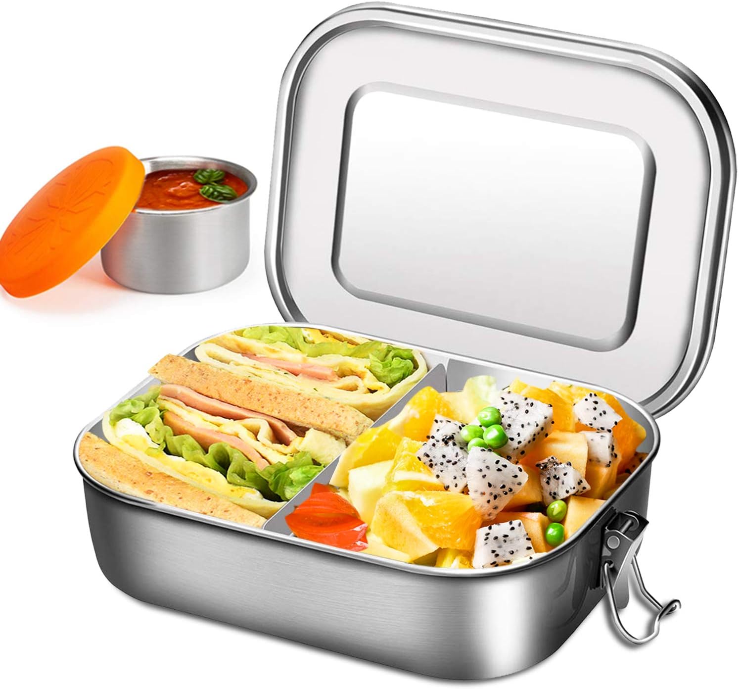 Lunch Box Containers with Compartments - 1400ml Stainless Steel Bento Boxes with Removable Dividers, Salad Dressing Container | Portable Food Organizer Leak-proof Sandwich Box for Children and Adults