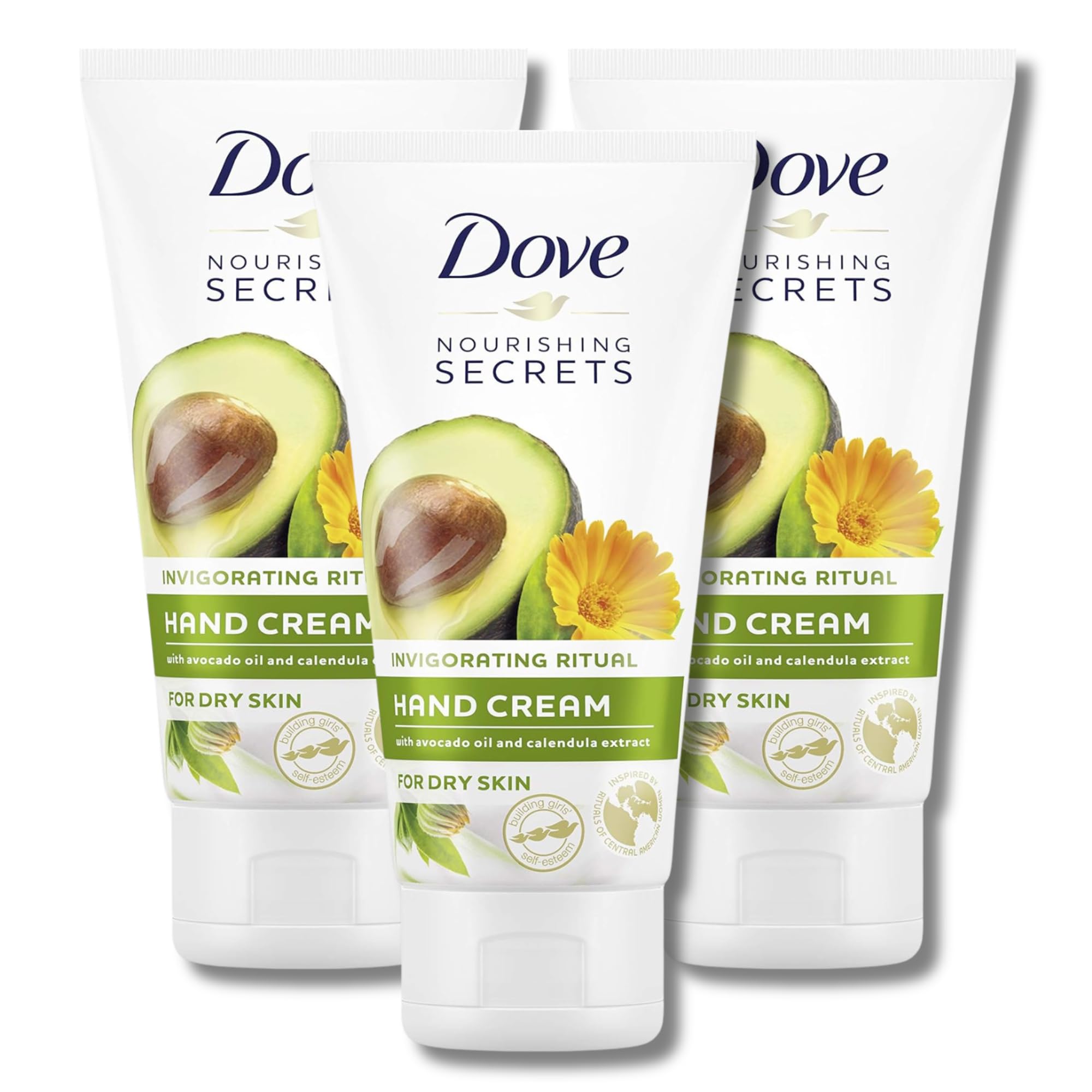 Dove Avocado Invigorating Hand Cream - Pack of 3 x 75ml Tubes, Enriched with Nourishing Avocado Oil for Deep Moisturization, Revitalizing Care, and Silky Smooth Hands
