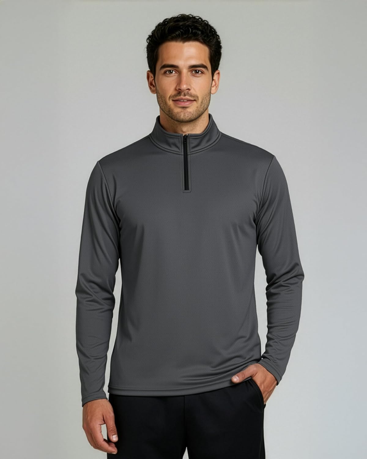 Real Essentials 3 Pack: Men's Mesh Long Sleeve Athletic Quarter Zip Pullover - Outdoor UPF 50+ (Available in Big & Tall)