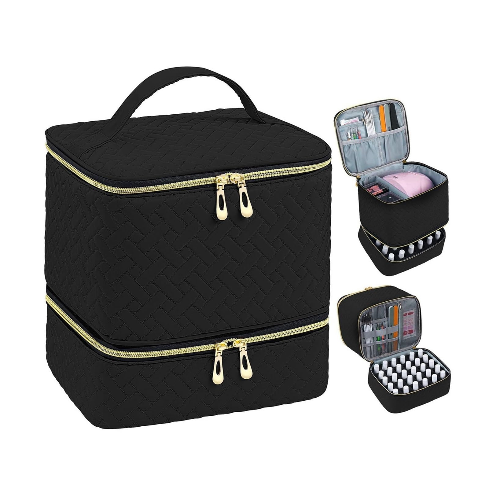 Bolsa Maquillaje Bolsa de Maquillaje portátil de Doble Capa y Gran Capacidad con Cremallera Doble elevada