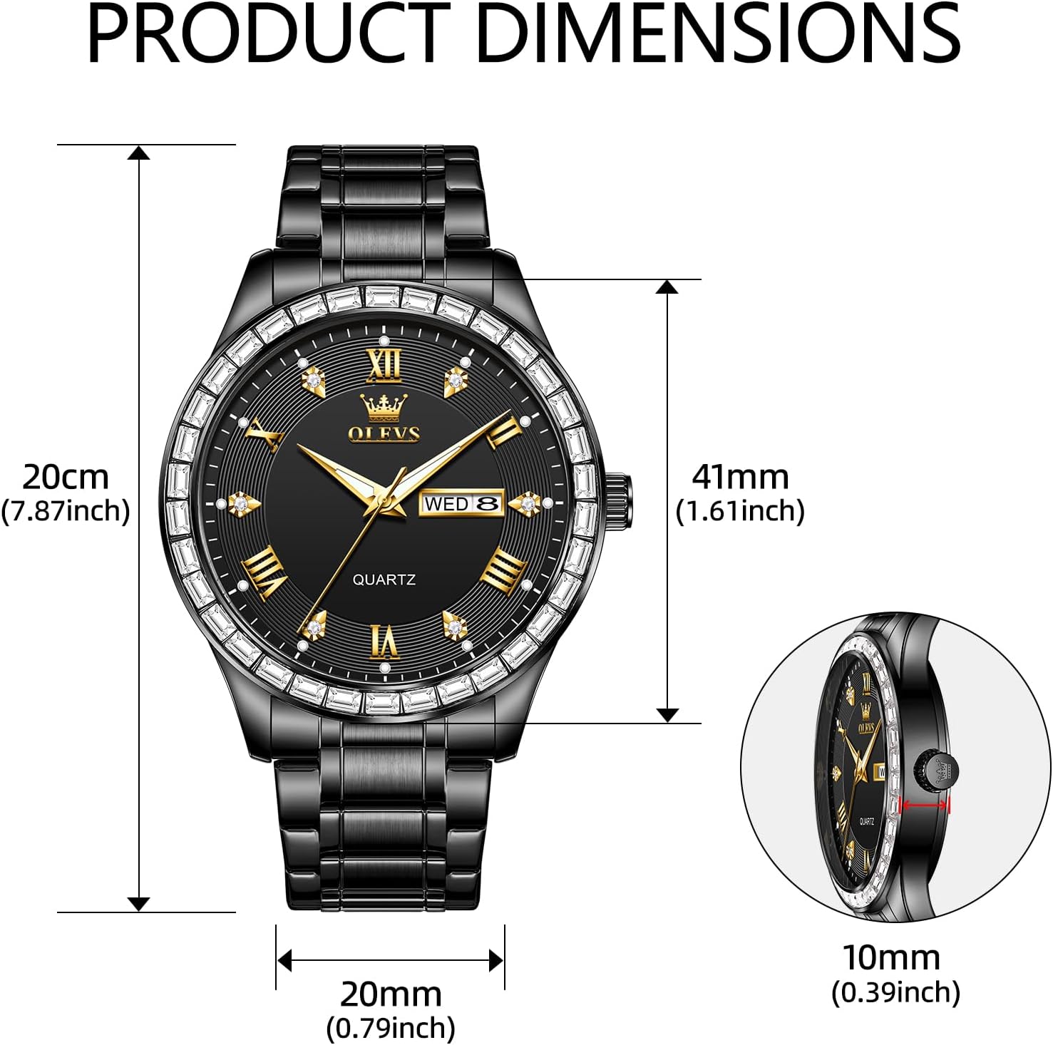 OLEVS Watches for Men with Date Stainless Steel Men Quartz Watches Roman Dial Diamond Classic Business Male Wristwatch Waterproof Luminous Calendar Reloj para Hombr(Gold/Black/Grey/White Dial) - Image 4