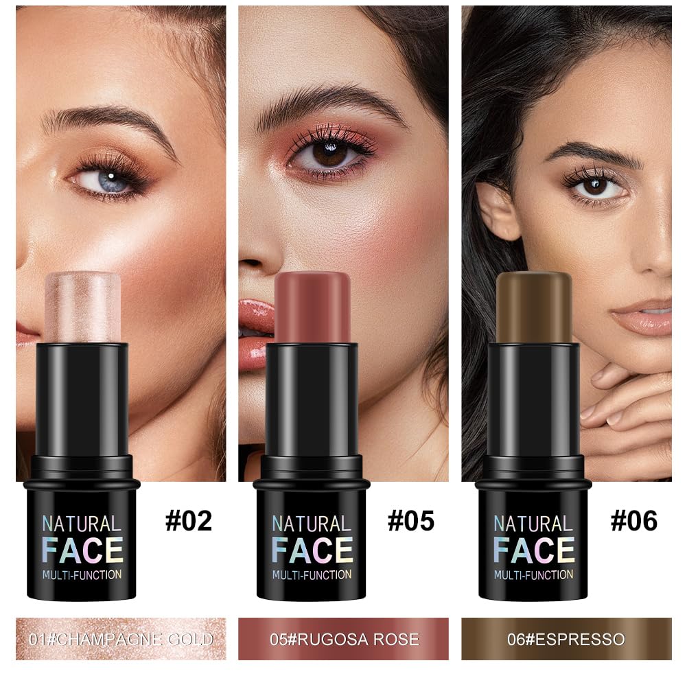 LOPHE Cream Contour Stick Makeup Kit, 3Pcs with Brush Waterproof & Easy to Blend - Image 2