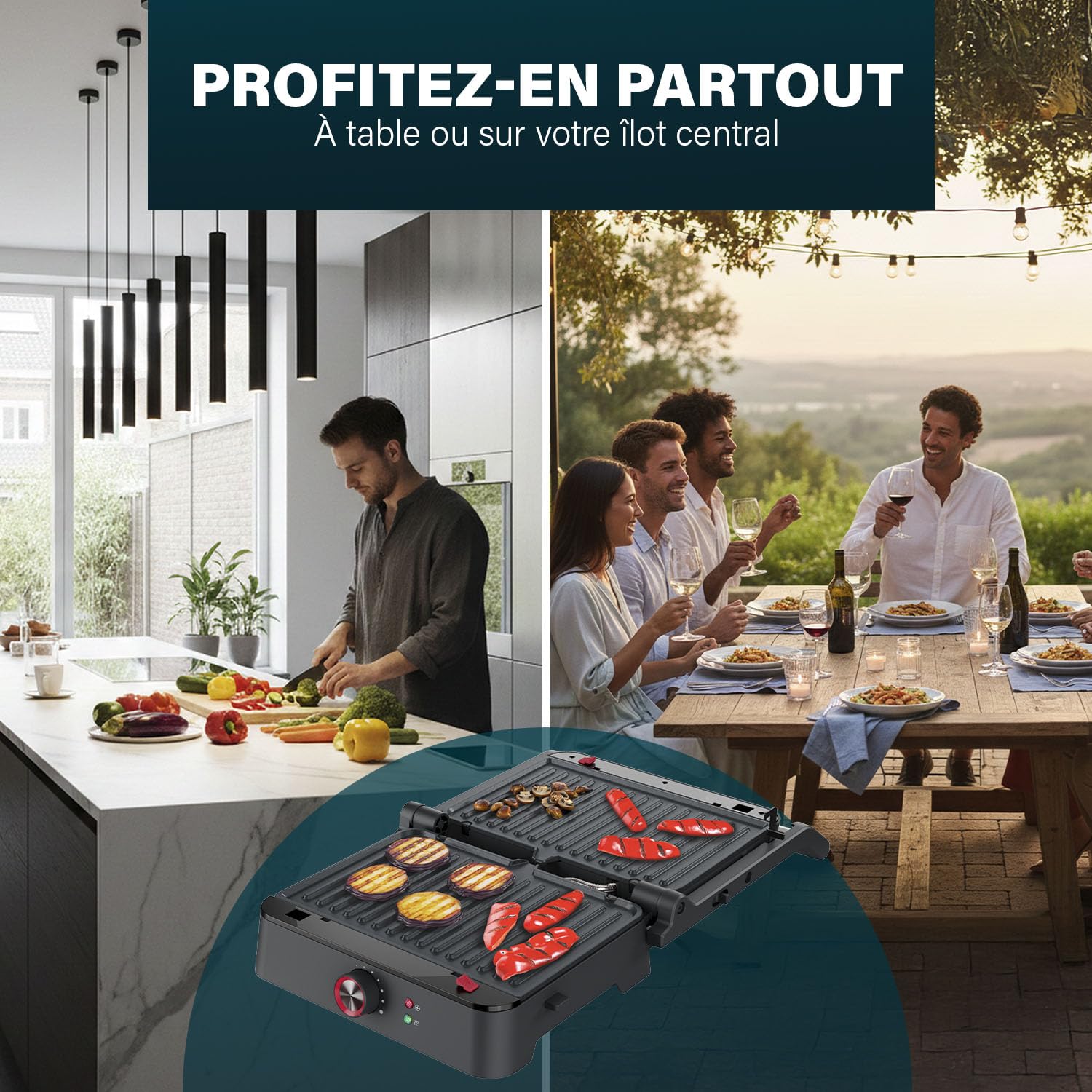 Princess Grill de Contact, Ouverture 180°, Plaques Amovibles, Thermostat Réglable, Sans PFAS, Bac Récupérateur de Graisses, 1500 W, 27,5 x 18 cm, Acier Inoxydable, 117502