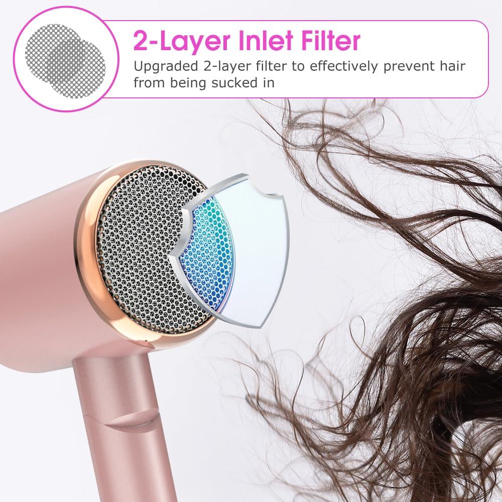 Asciugacapelli ionico 2400W con Borsa da viaggio [Leggero, alta velocità & pieghevole] Set per Acconciature con Concentratore/Diffusore/Pettine per volume, Phon Capelli a Temperatura Costante