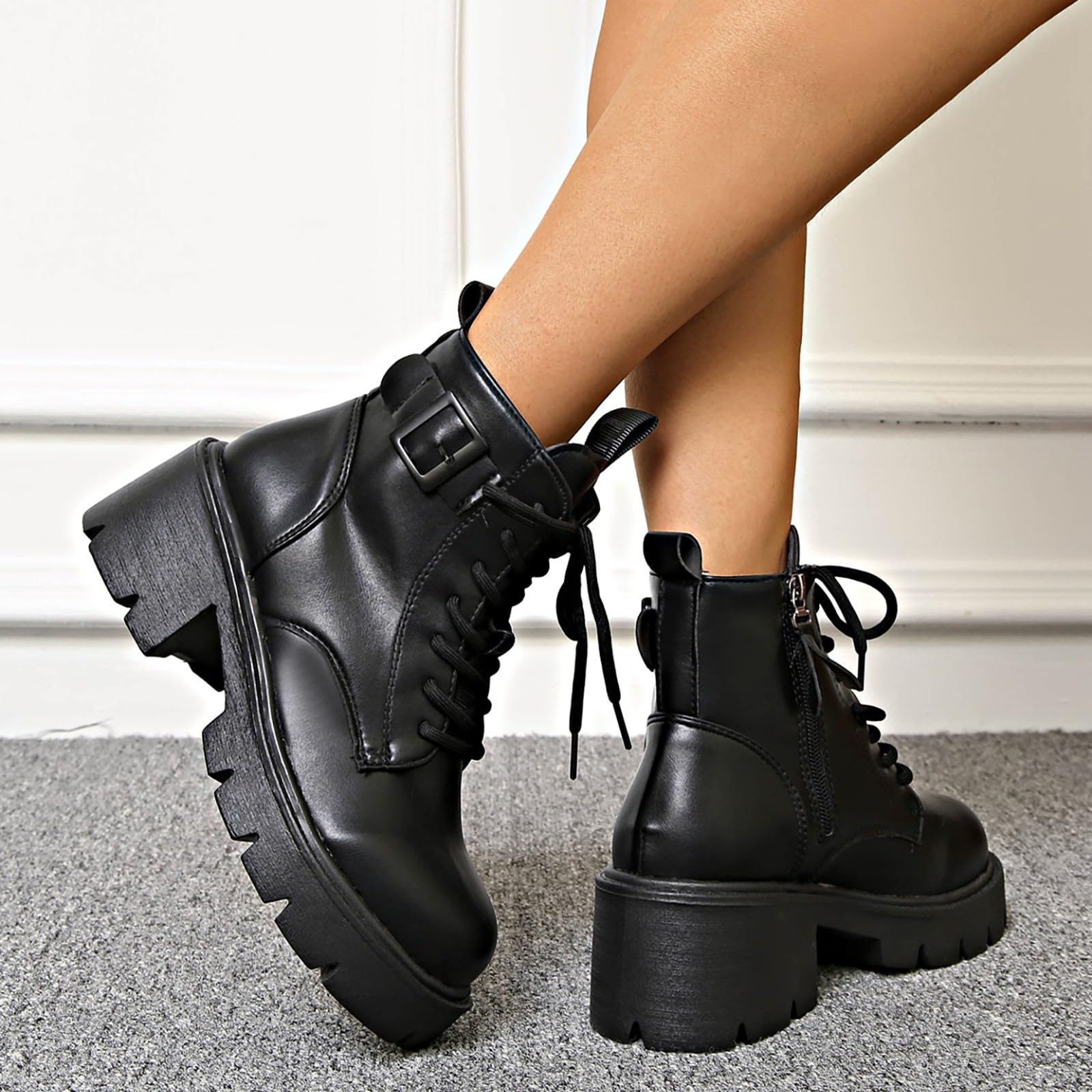 Genérico Botines Mujer Vestir Cordones Plataforma Botas Punta Redonda Elegantes Zapatos Suaves y Cómodos Caminar Bota Informales Antideslizantes Botin para Otoño Invierno Trabajo Paseo y Uso Diario