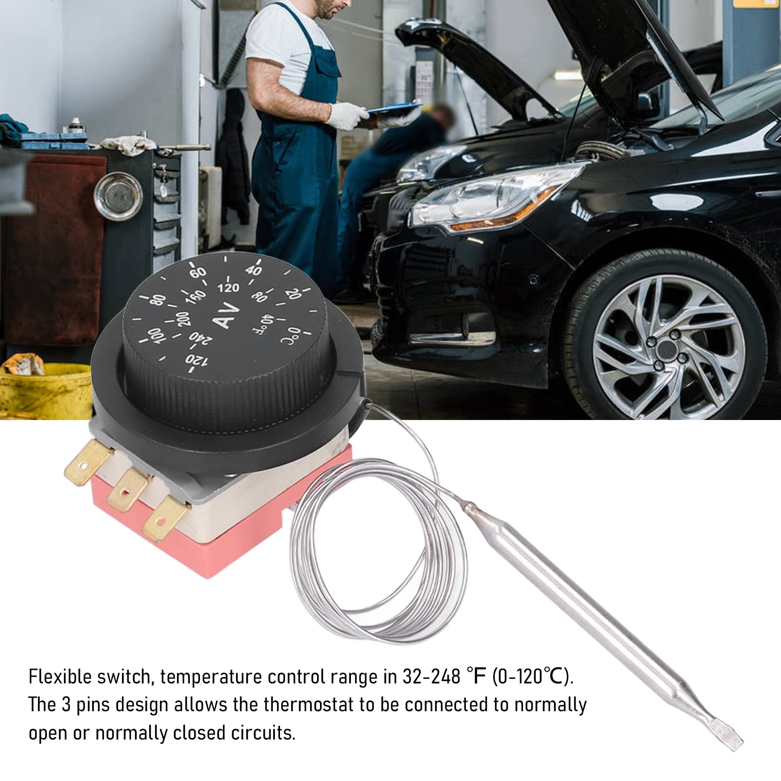 Kit sonda di controllo della temperatura con interruttore termostato ventilatore elettrico elettrico regolabile in ABS con interruttore termostato a 3 pin Design kit sonda di controllo della