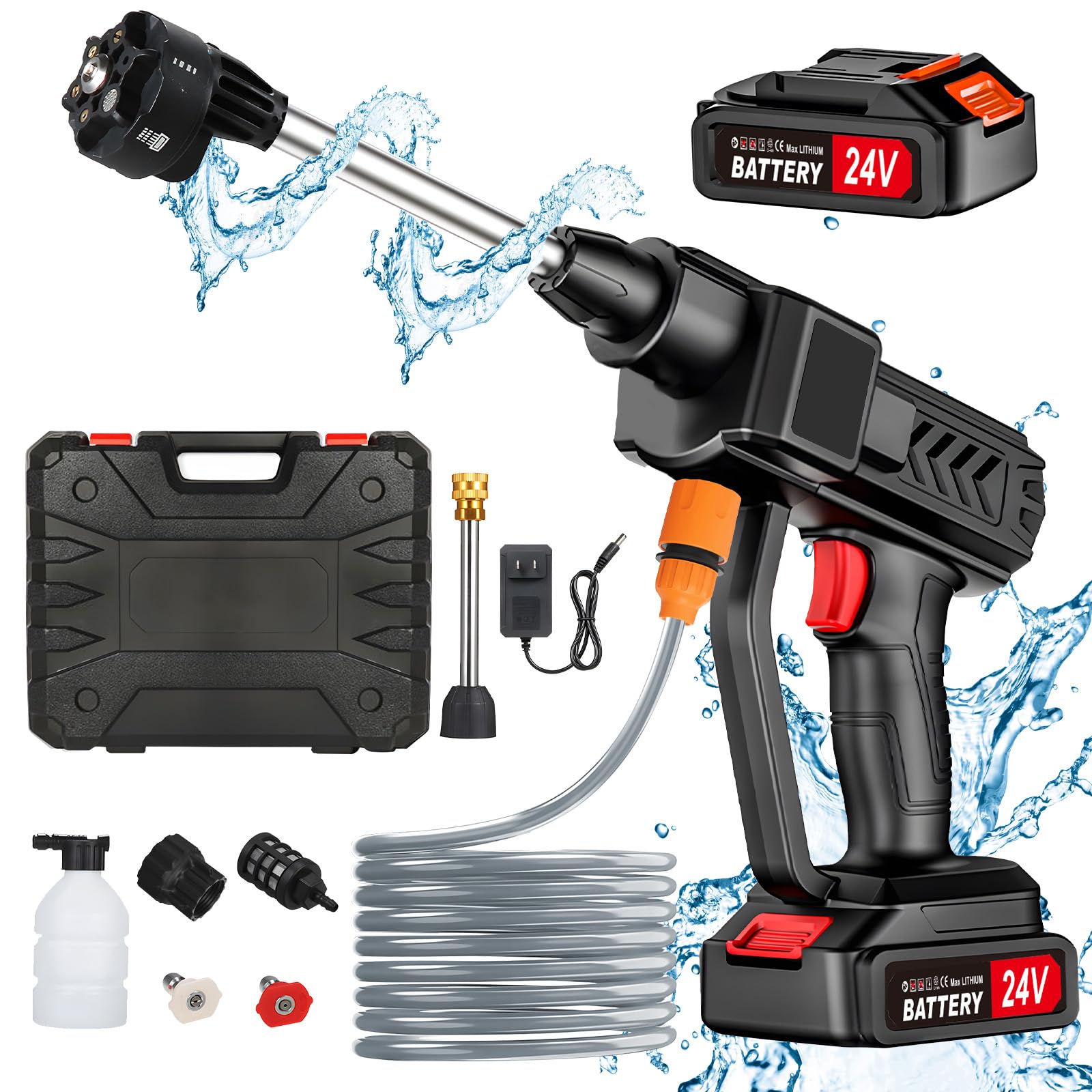 VEVOR Cordless Pressure Washer, 580-PSI 1.1 GPM Portable Power Cleaner Handheld High Pressure Car Washer Gun With 4 0ah Battery Charger Black VEVOR Cordless Pressure Washer, 580-PSI 1.1 GPM Portable Power Cleaner Handheld High Pressure Car Washer Gun With 4 0ah Battery Charger Black