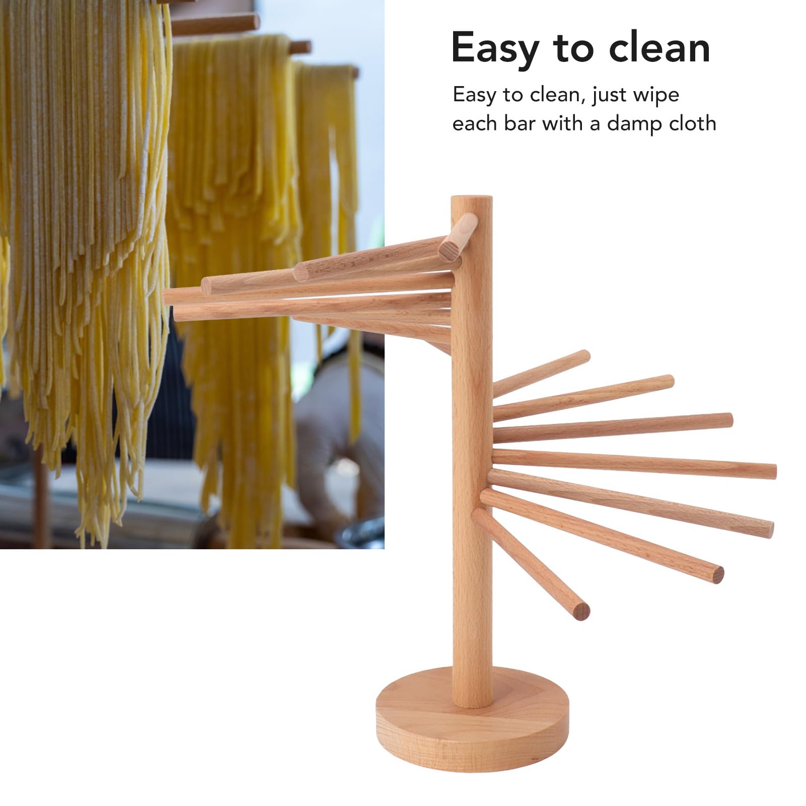 Rejilla de Secado de Pasta Plegable, 18 Barras, Soporte de Espagueti de Madera, Secador, Estante para Hacer Fideos de Pasta para Kitc