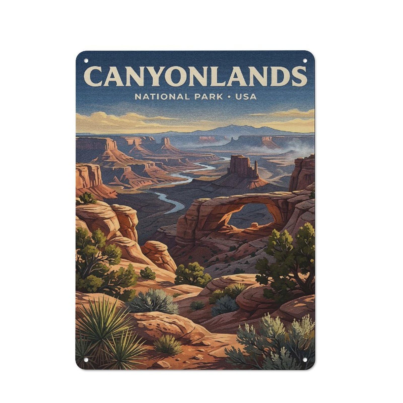Junmoney Style-6 Retro Metal Wall Plaque 40X30cm Featuring Canyonlands National Park Usa Landscape, Room Wall Plaque For Hallway, Home Bar, Garage Or Study