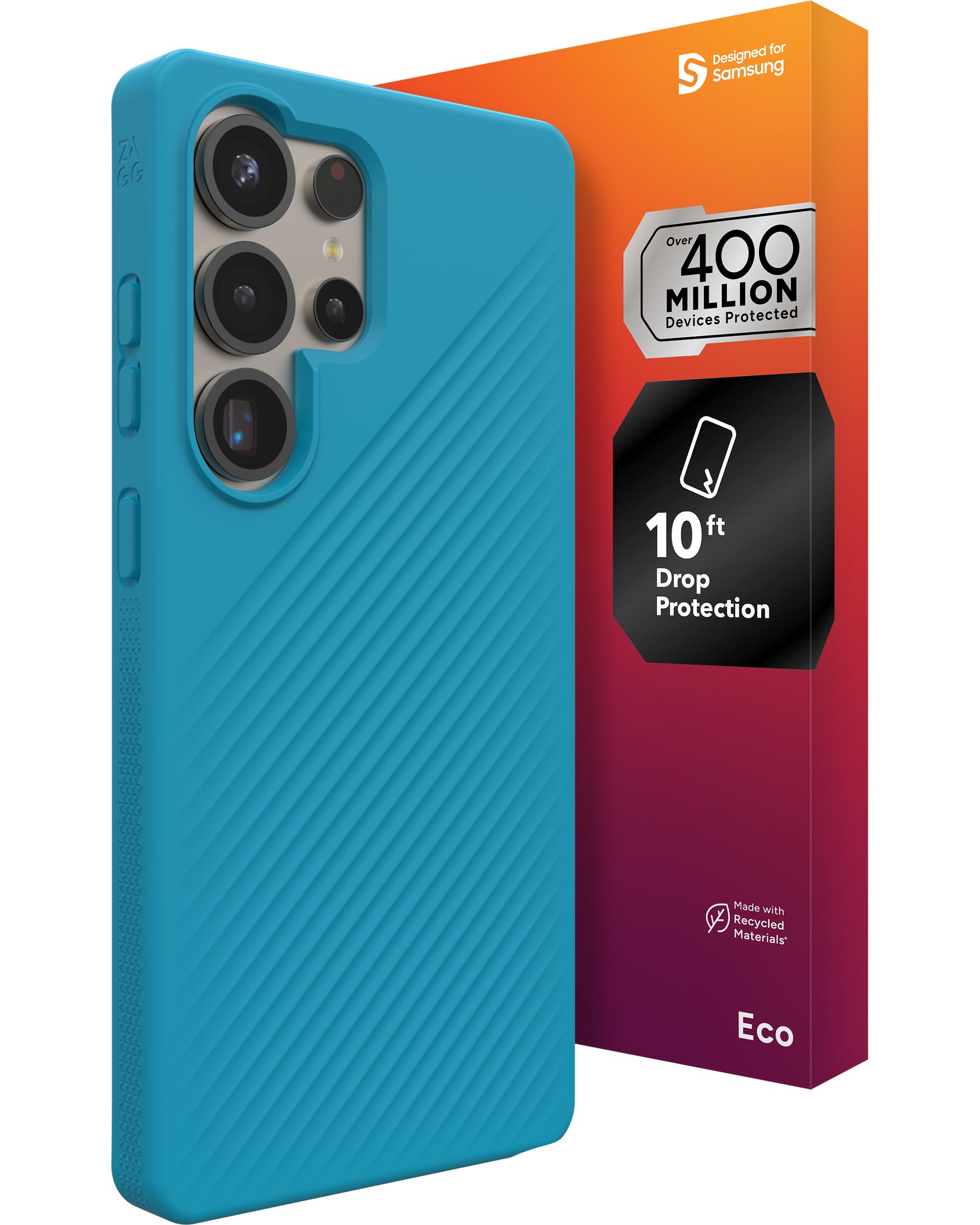 ZAGG Luxe Samsung Galaxy S25 Ultra Case - 10ft Drop Protection, Eco-Friendly, Wireless Charging Compatible, Slim Lightweight Design, Ripple Pattern for Secure Grip, River Blue