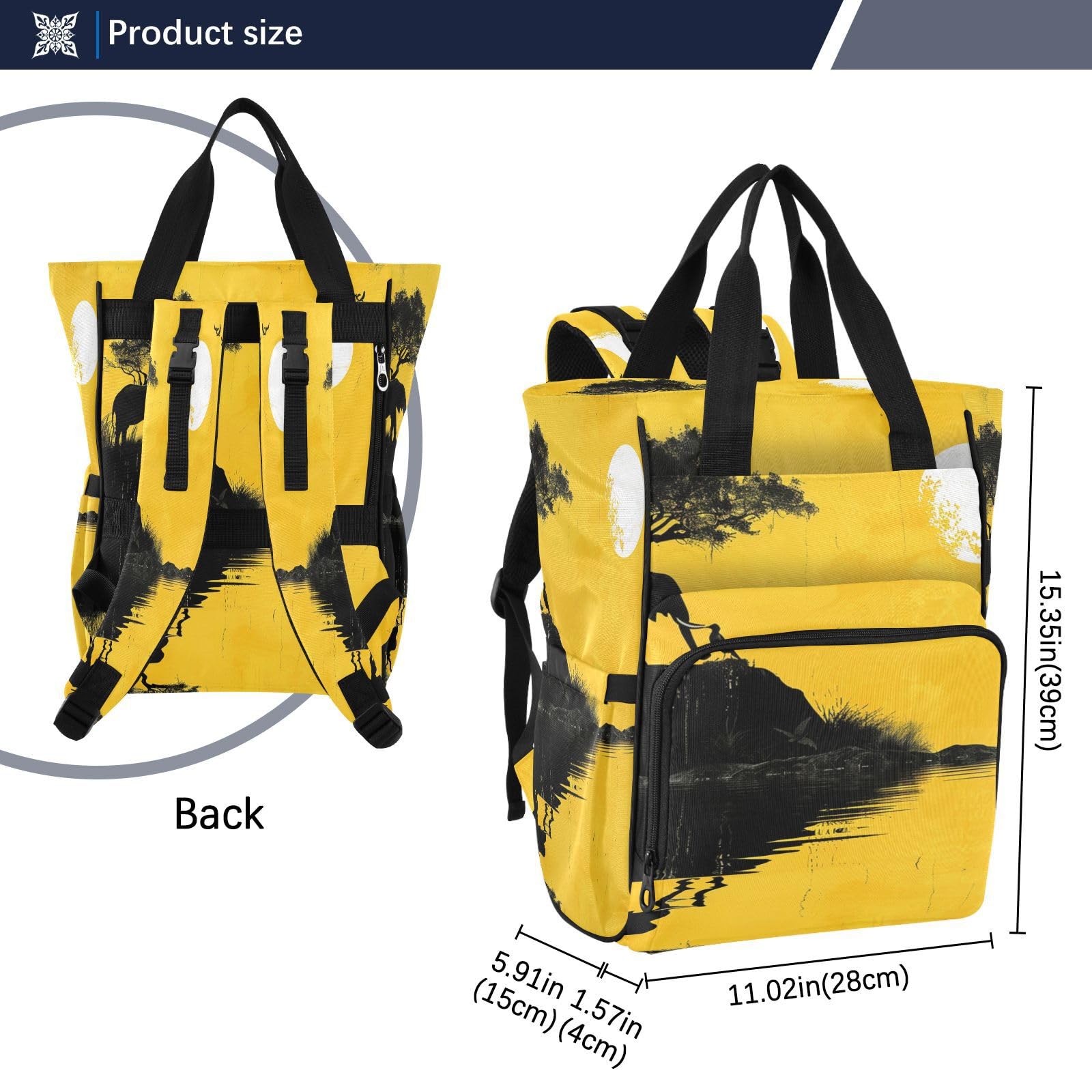 Elefante Amarillo Atardecer PacíFico Mochilas de Pañales para Gran Capacidad Pañal Bolso Mochila para Viajar al Aire Libre Mamá y Papá