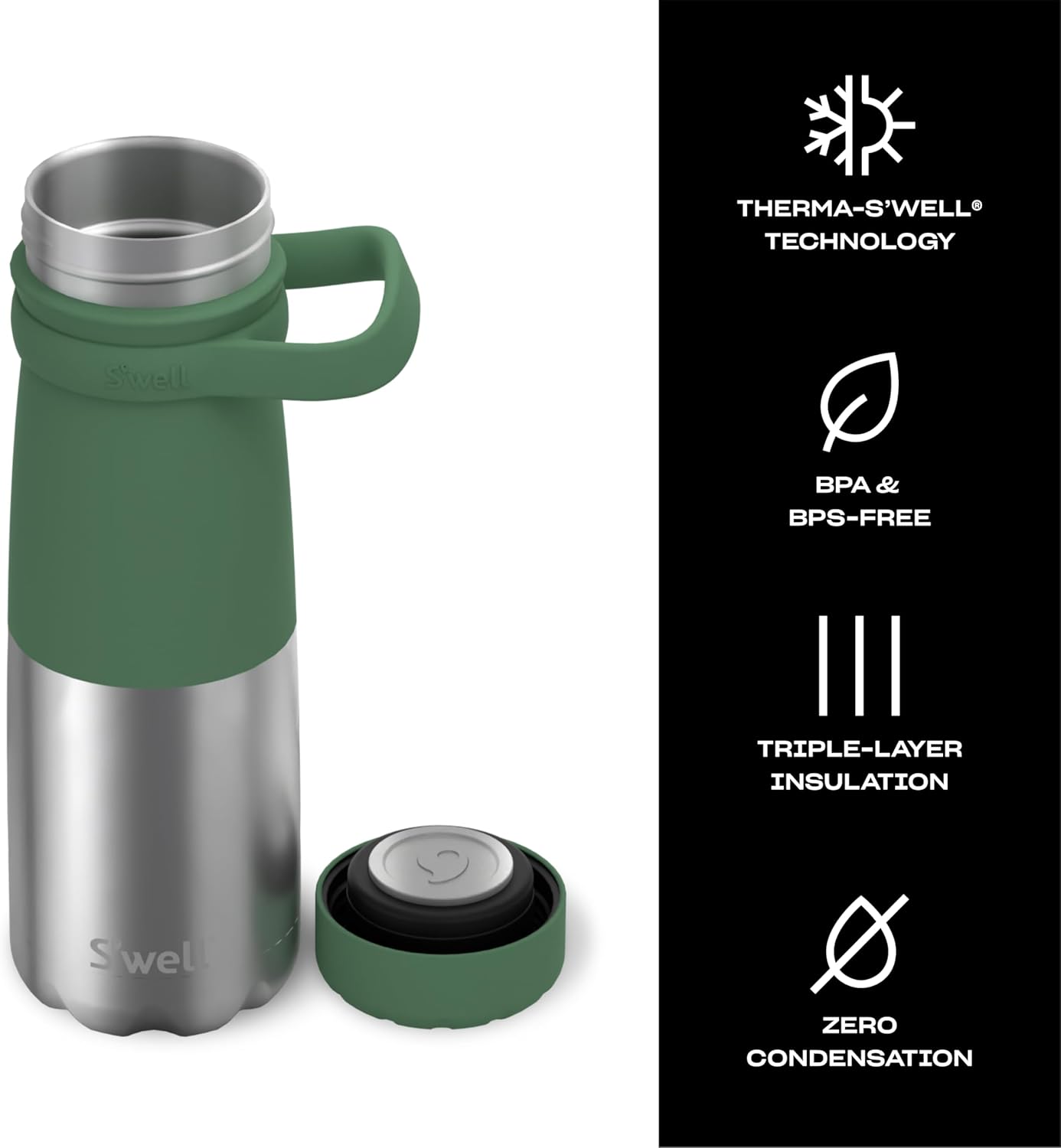S'well Stainless Steel Traveler With Handle, 24oz, Matcha Silver Lining, Triple Layered Vacuum Insulated Containers Keeps Drinks Cold for 40 Hours and Hot for 16, BPA Free, Easy Carrying On the Go - Image 3