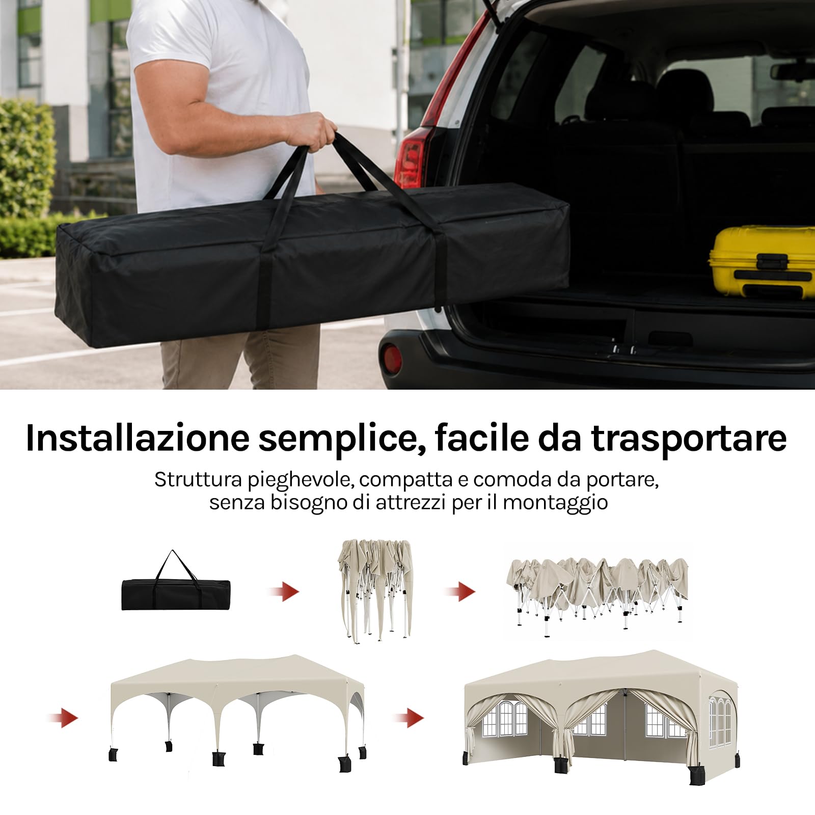 WOLTU Gazebo pieghevole Giardin 3x6m Pop Up da 3x6m con Pannelli Laterali Beige