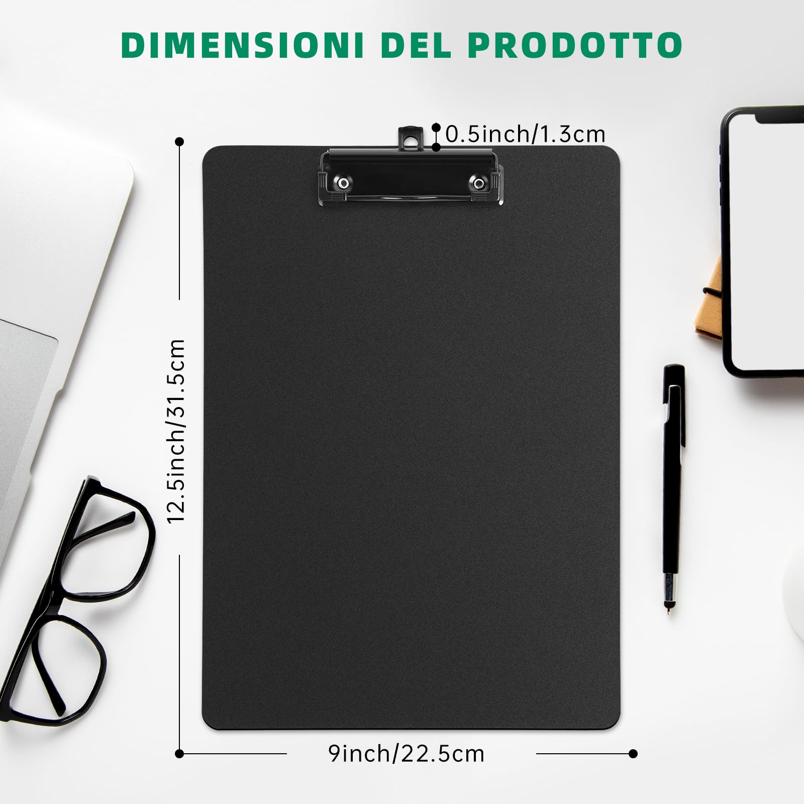 FRETONBA 6 Pezzi Portablocco A4, Cartellina Rigida con Pinza, Portablocchi in Plastica Con Ganci Retrattili, Porta Fogli A4 da Scrivania per Scuola, Ufficio e Biblioteca(Nero)