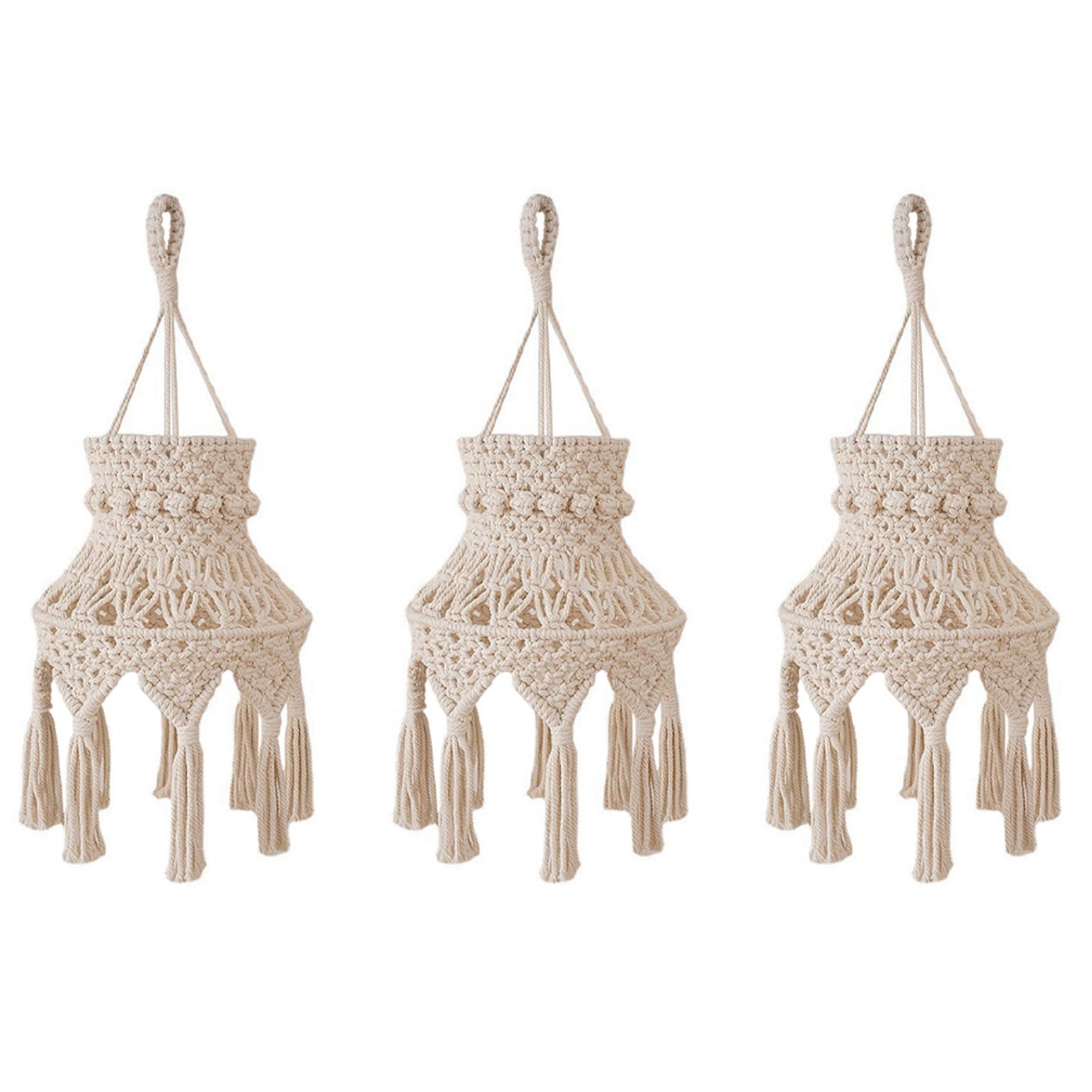 Vjsujehgy 3X Macrame Lamp Shade Boho Hanging Pendant Light Cover, Chandelier Shade for Bedroom Living Room Nursery Dorm Home Decor