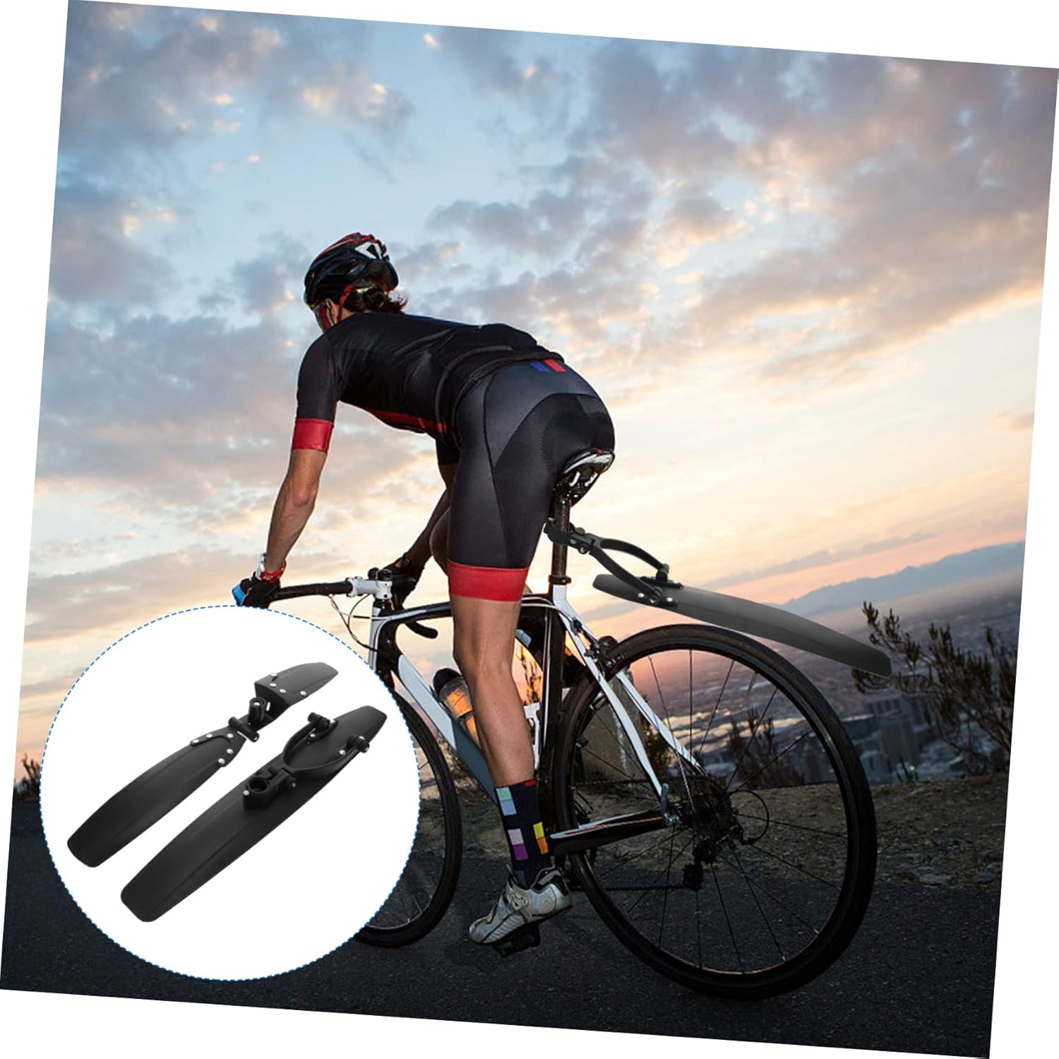 YARNOW 1set Bike Mud Guard Adjustable Front Rear Mudguard for Cycling Accessory Easy to Install Black